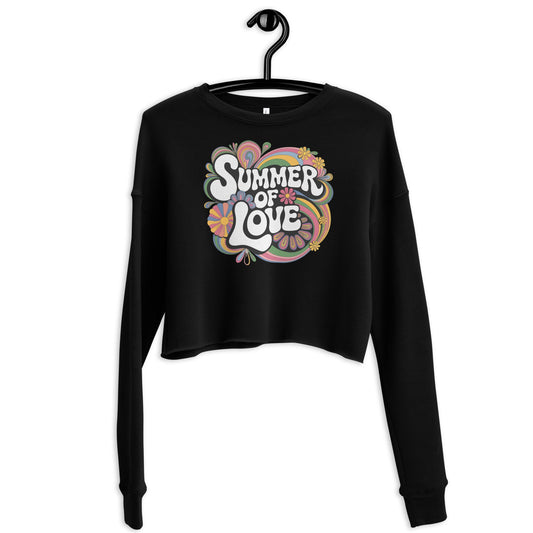 Women's Cropped Sweatshirt with Hippie "Summer of Love" Design | Trendy Boho Fleece Top - Sublimegifts4u.com