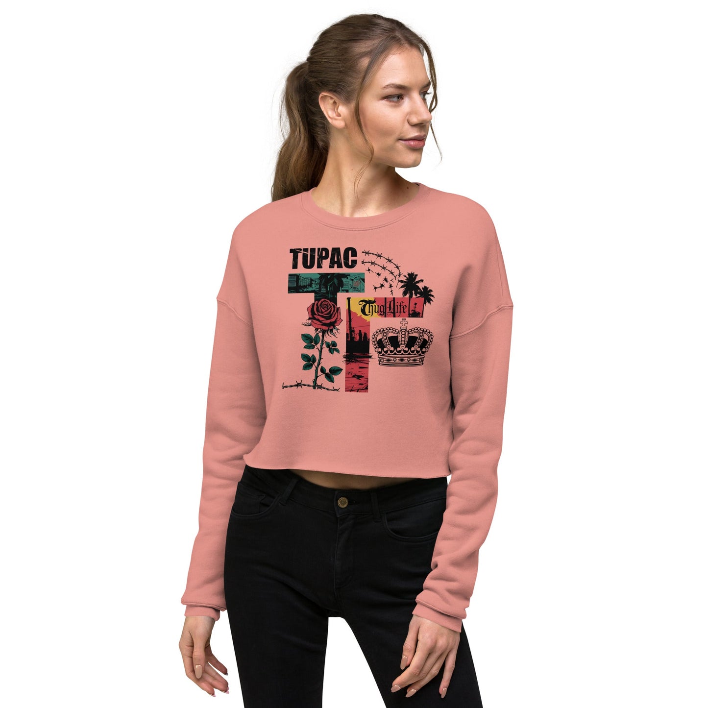 Women’s Cropped Sweatshirt with Rapper Music Design | Urban Fleece Pullover - Sublimegifts4u.com