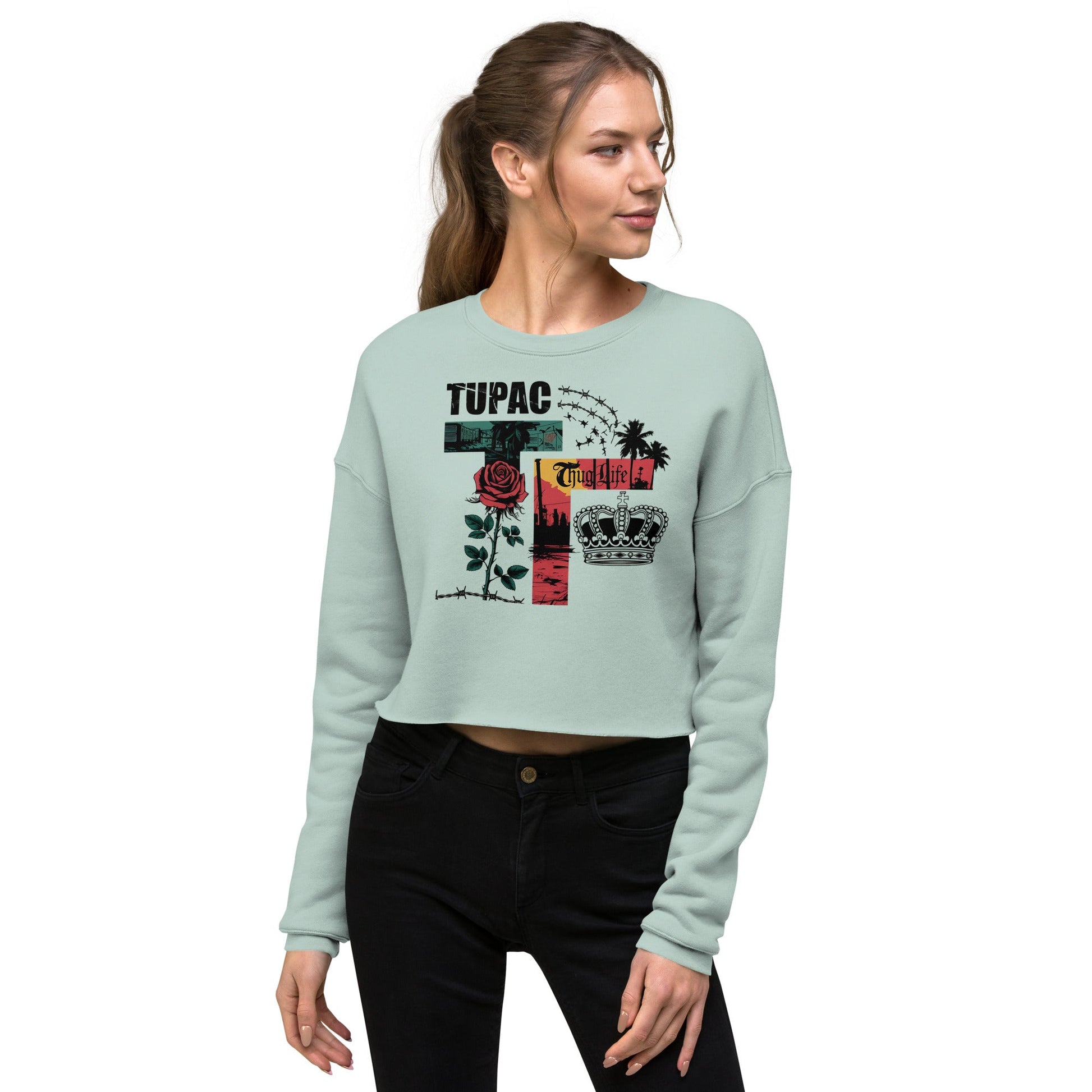 Women’s Cropped Sweatshirt with Rapper Music Design | Urban Fleece Pullover - Sublimegifts4u.com