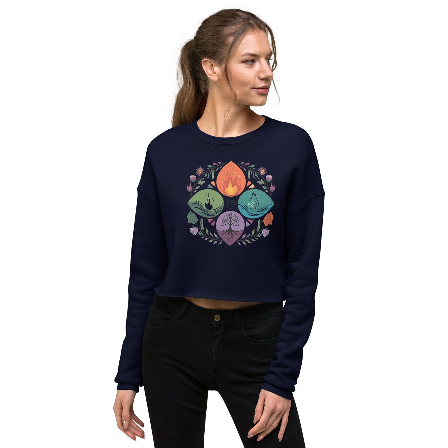 Women's Cropped Sweatshirt with Wiccan Symbol | Boho Gothic Fleece Top - Sublimegifts4u.com