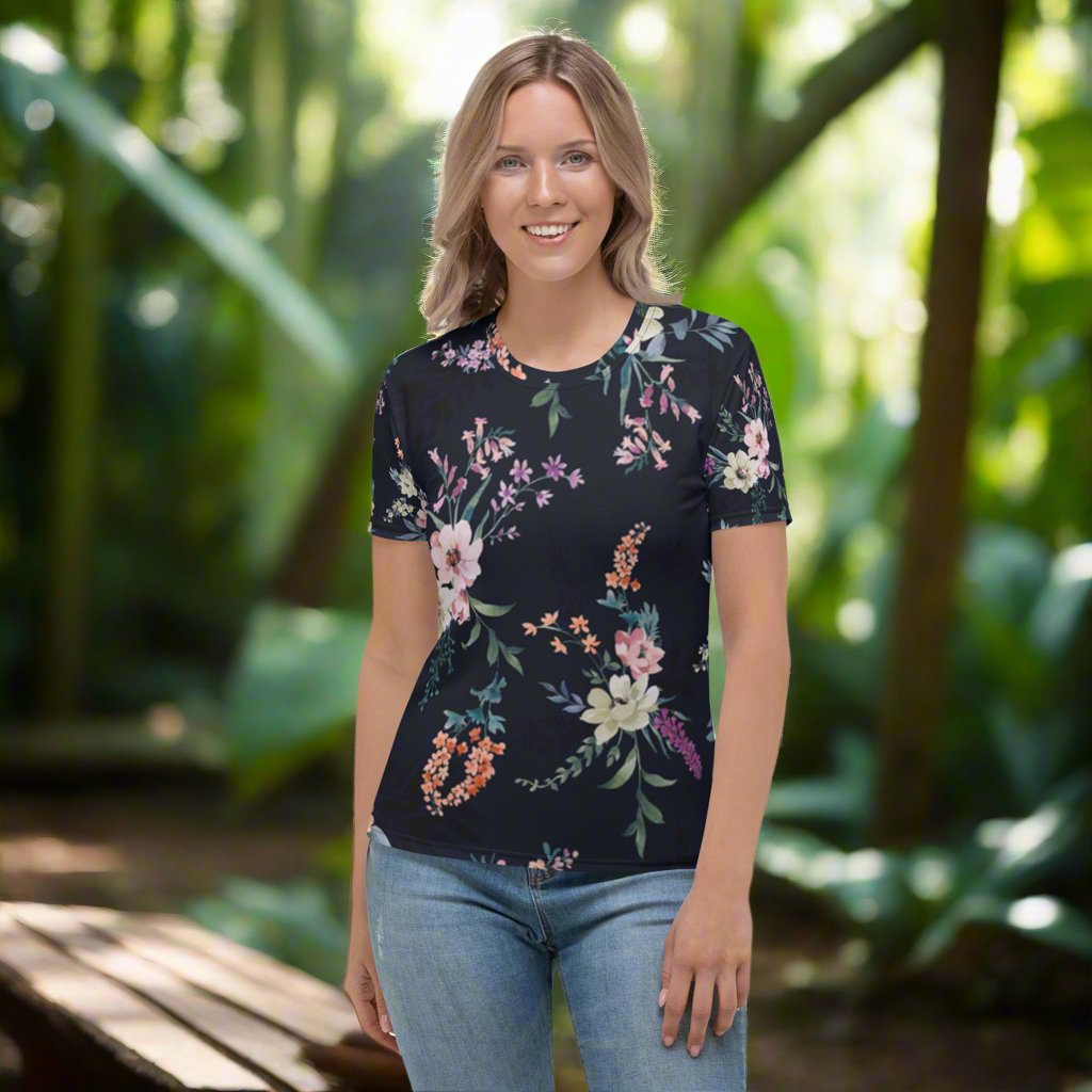 Women's Floral All - Over Print Tee - Soft & Comfortable - Sublimegifts4u.com