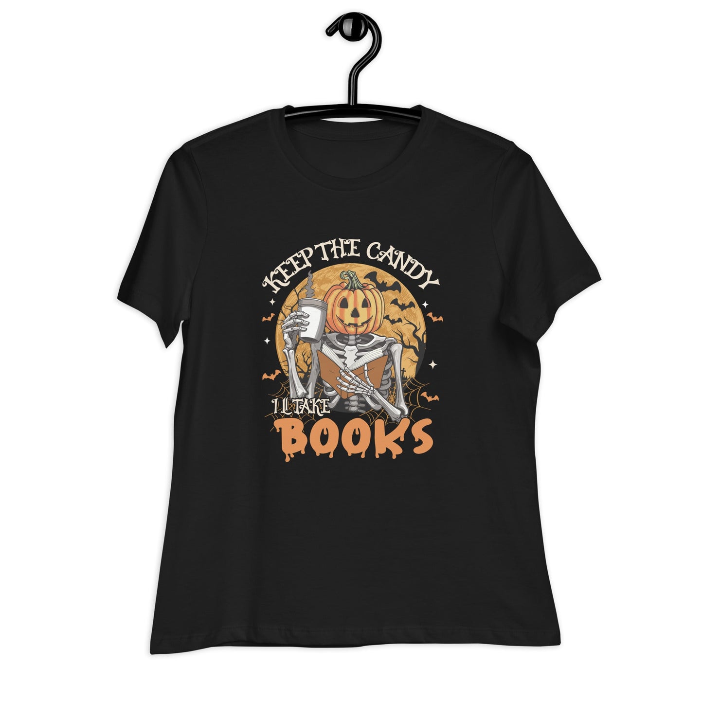 Womens Halloween T-Shirt: 'Books Keep the Candy' Pumpkin Design – Soft & Relaxed Fit - Sublimegifts4u.com