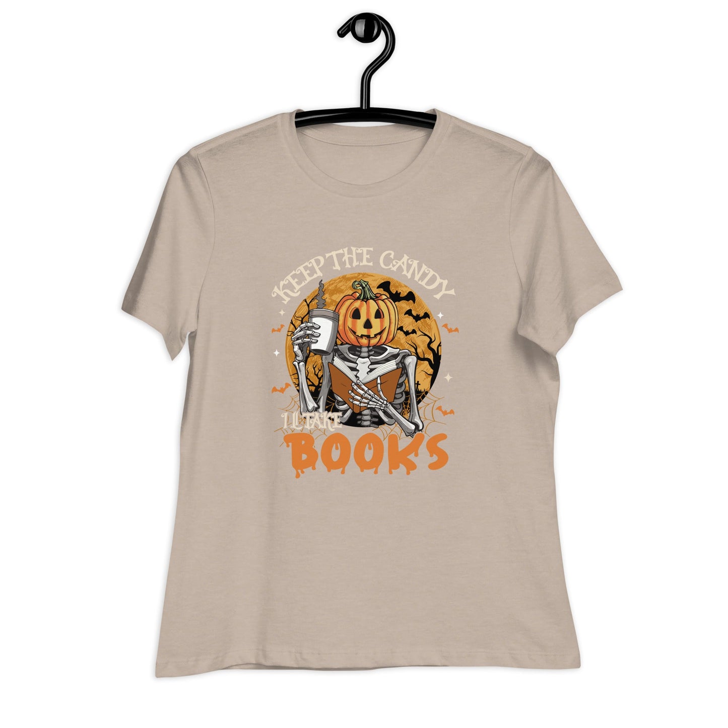 Womens Halloween T-Shirt: 'Books Keep the Candy' Pumpkin Design – Soft & Relaxed Fit - Sublimegifts4u.com