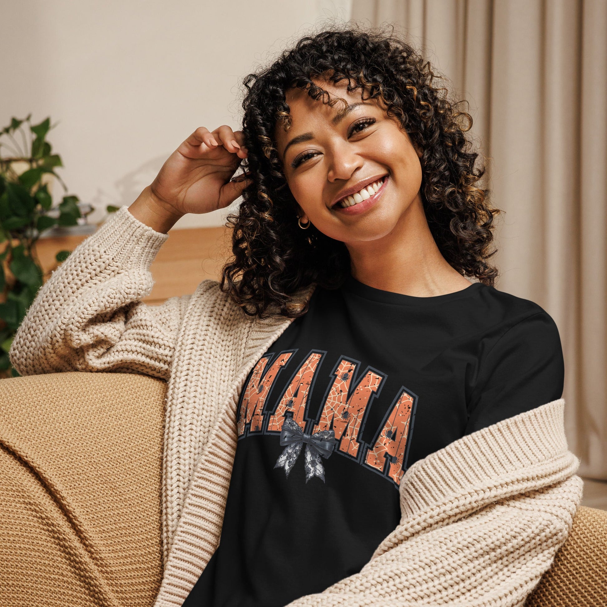 Womens Halloween T-Shirt: 'Mama' with Halloween Webs Design – Soft & Relaxed Fit - Sublimegifts4u.com