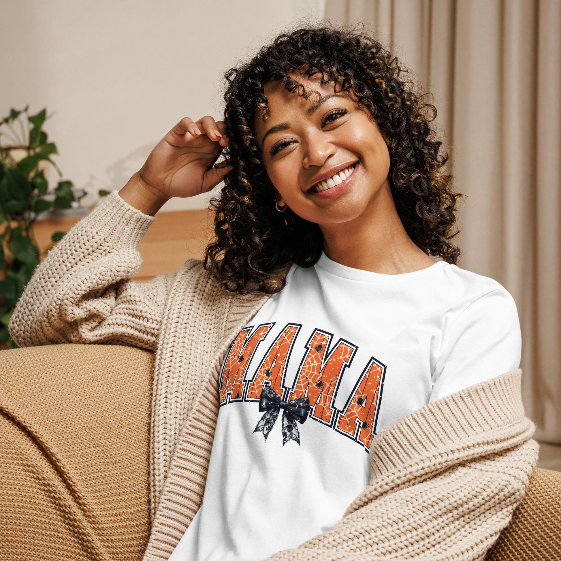 Womens Halloween T-Shirt: 'Mama' with Halloween Webs Design – Soft & Relaxed Fit - Sublimegifts4u.com