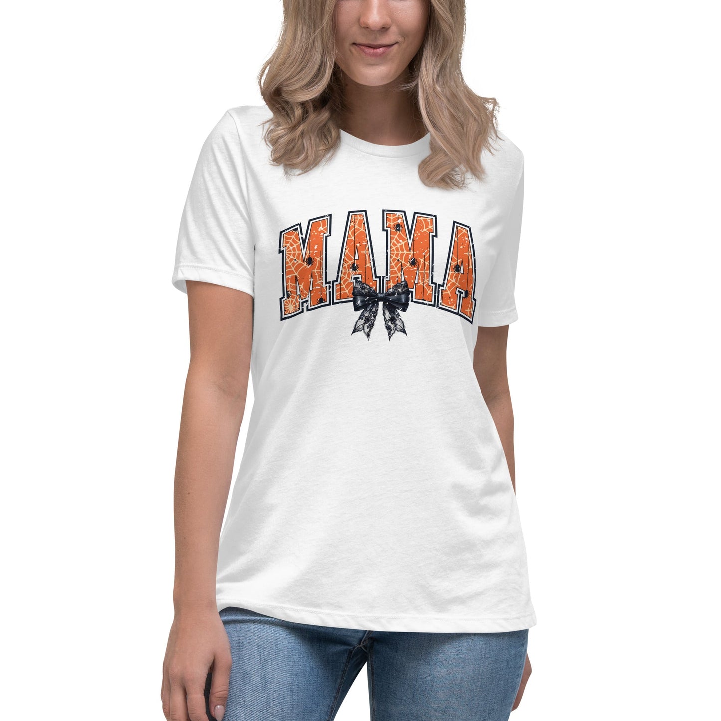 Womens Halloween T-Shirt: 'Mama' with Halloween Webs Design – Soft & Relaxed Fit - Sublimegifts4u.com