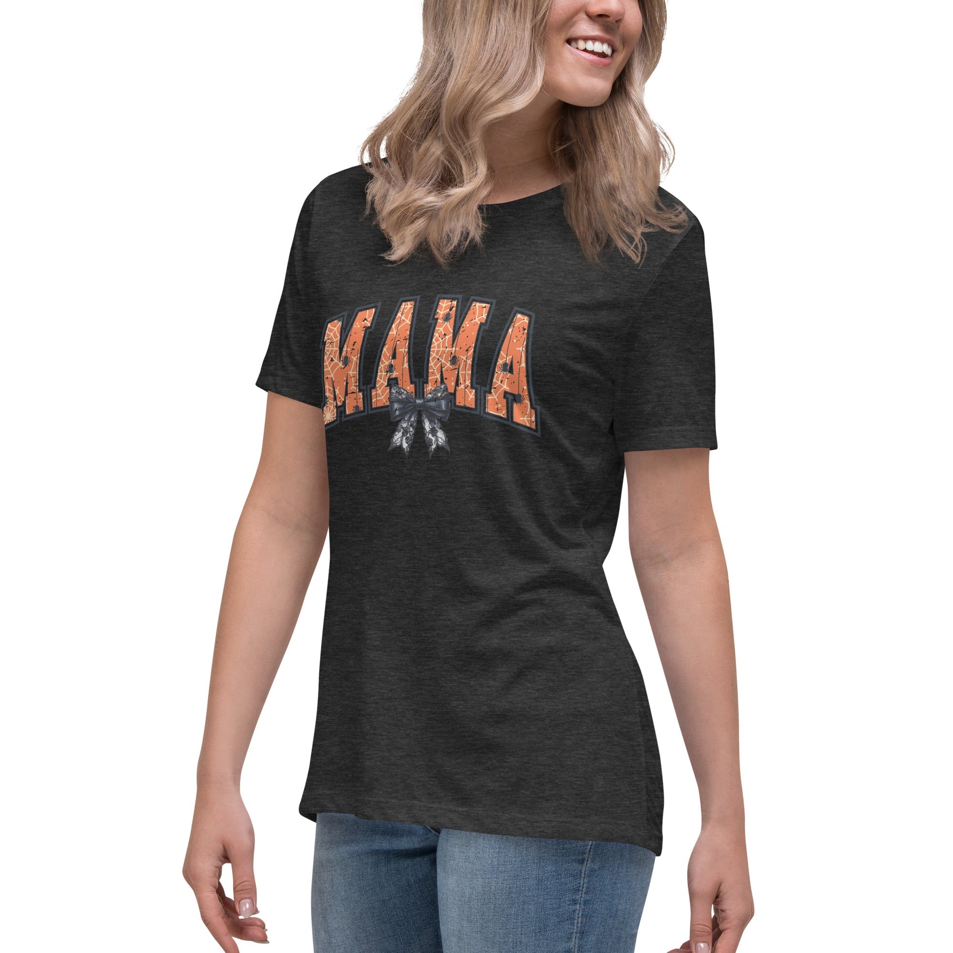 Womens Halloween T-Shirt: 'Mama' with Halloween Webs Design – Soft & Relaxed Fit - Sublimegifts4u.com