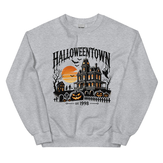 Women’s "Halloween Town Est. 1985" Sweatshirt with Halloween House - Cozy Classic Fit Sweater - Sublimegifts4u.com