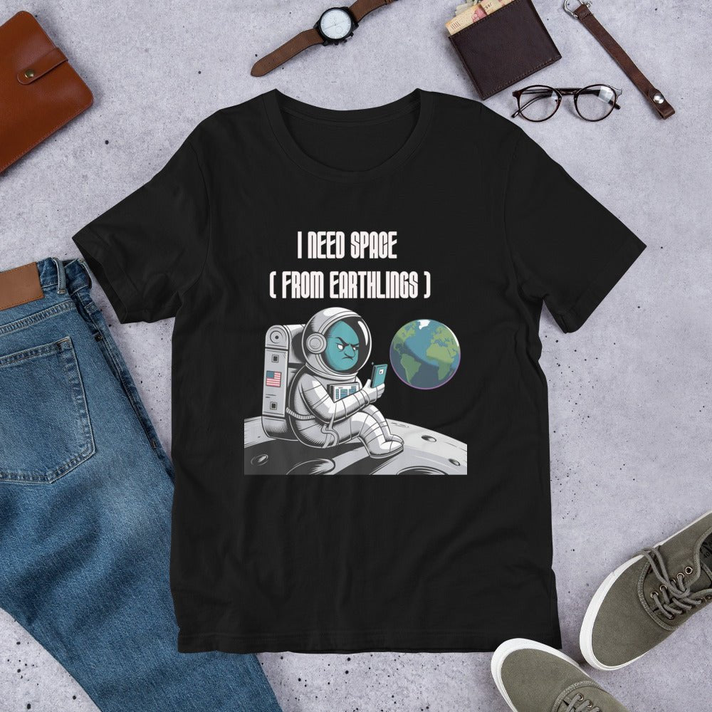 Women's I Need Space From Earthlings Tee – Fun Graphic with Guy on Planet – Soft & Lightweight - Sublimegifts4u.com