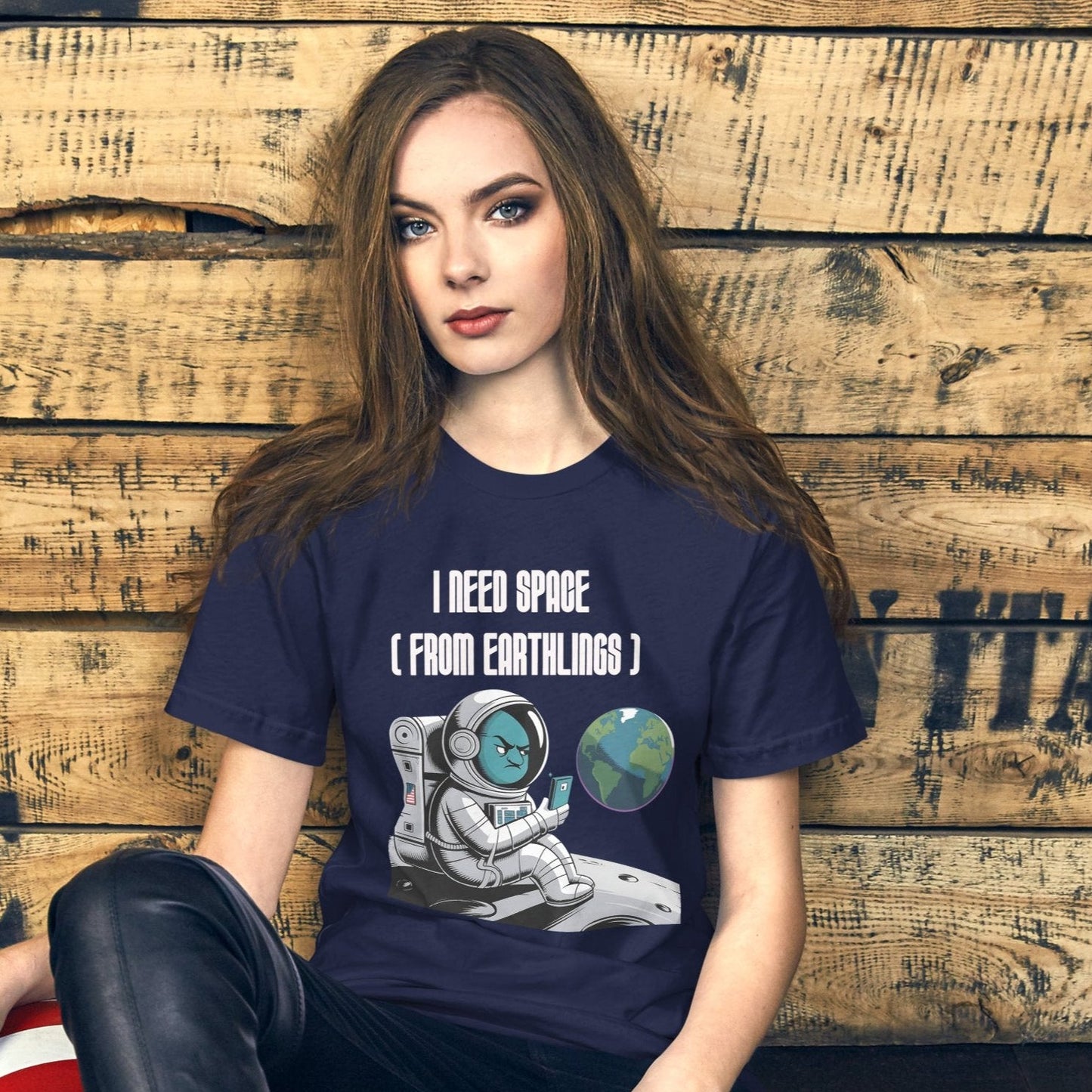 Women's I Need Space From Earthlings Tee – Fun Graphic with Guy on Planet – Soft & Lightweight - Sublimegifts4u.com