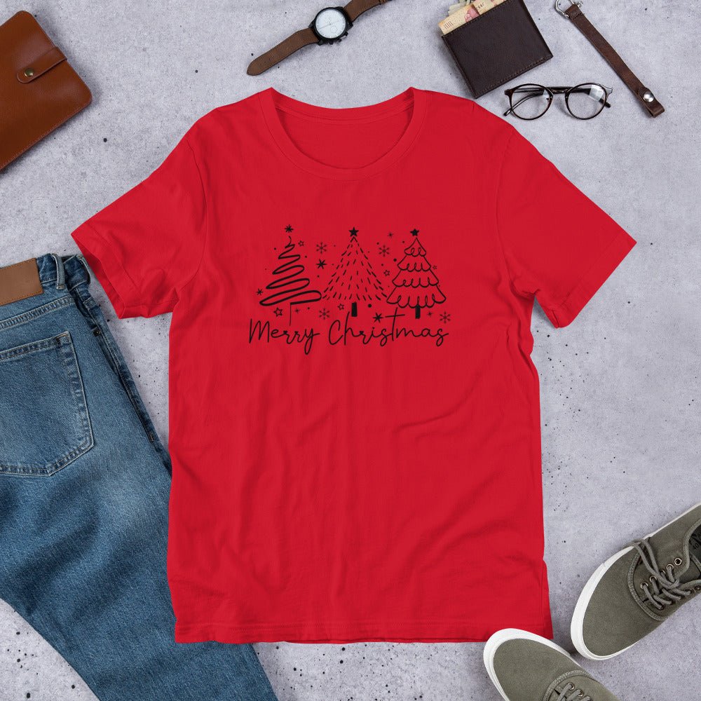 Women's Merry Christmas T-Shirt with 3 Line Art Trees - Soft & Comfortable Holiday Tee - Sublimegifts4u.com