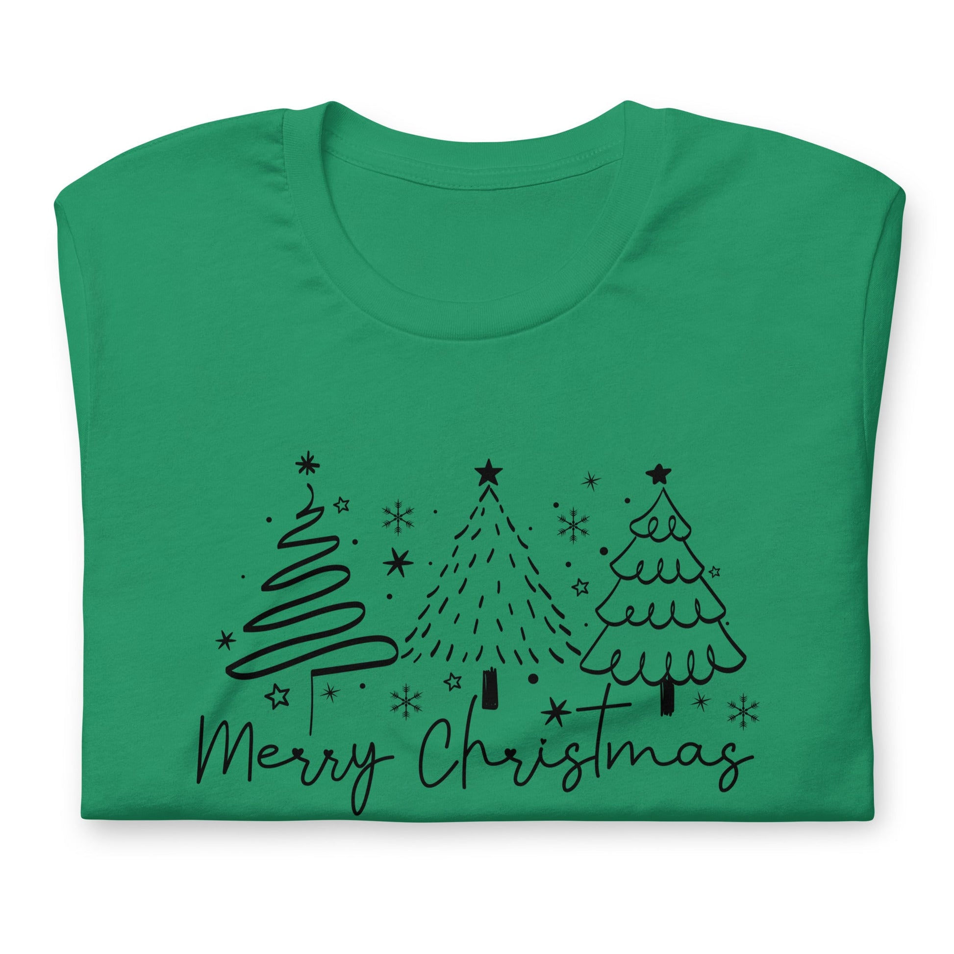 Women's Merry Christmas T-Shirt with 3 Line Art Trees - Soft & Comfortable Holiday Tee - Sublimegifts4u.com