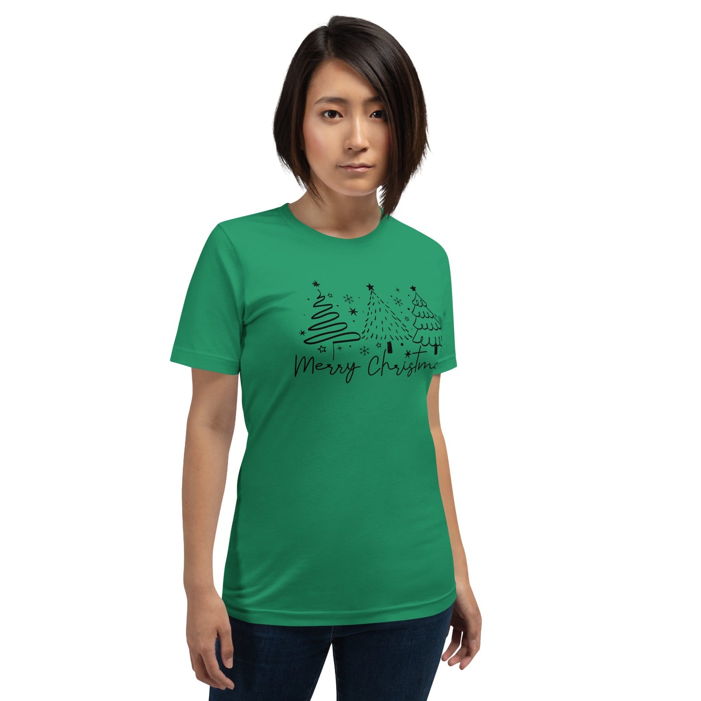 Women's Merry Christmas T-Shirt with 3 Line Art Trees - Soft & Comfortable Holiday Tee - Sublimegifts4u.com