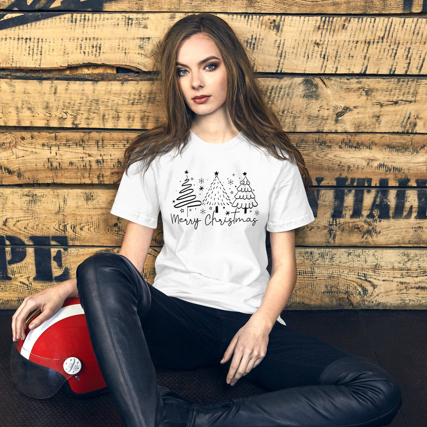 Women's Merry Christmas T-Shirt with 3 Line Art Trees - Soft & Comfortable Holiday Tee - Sublimegifts4u.com