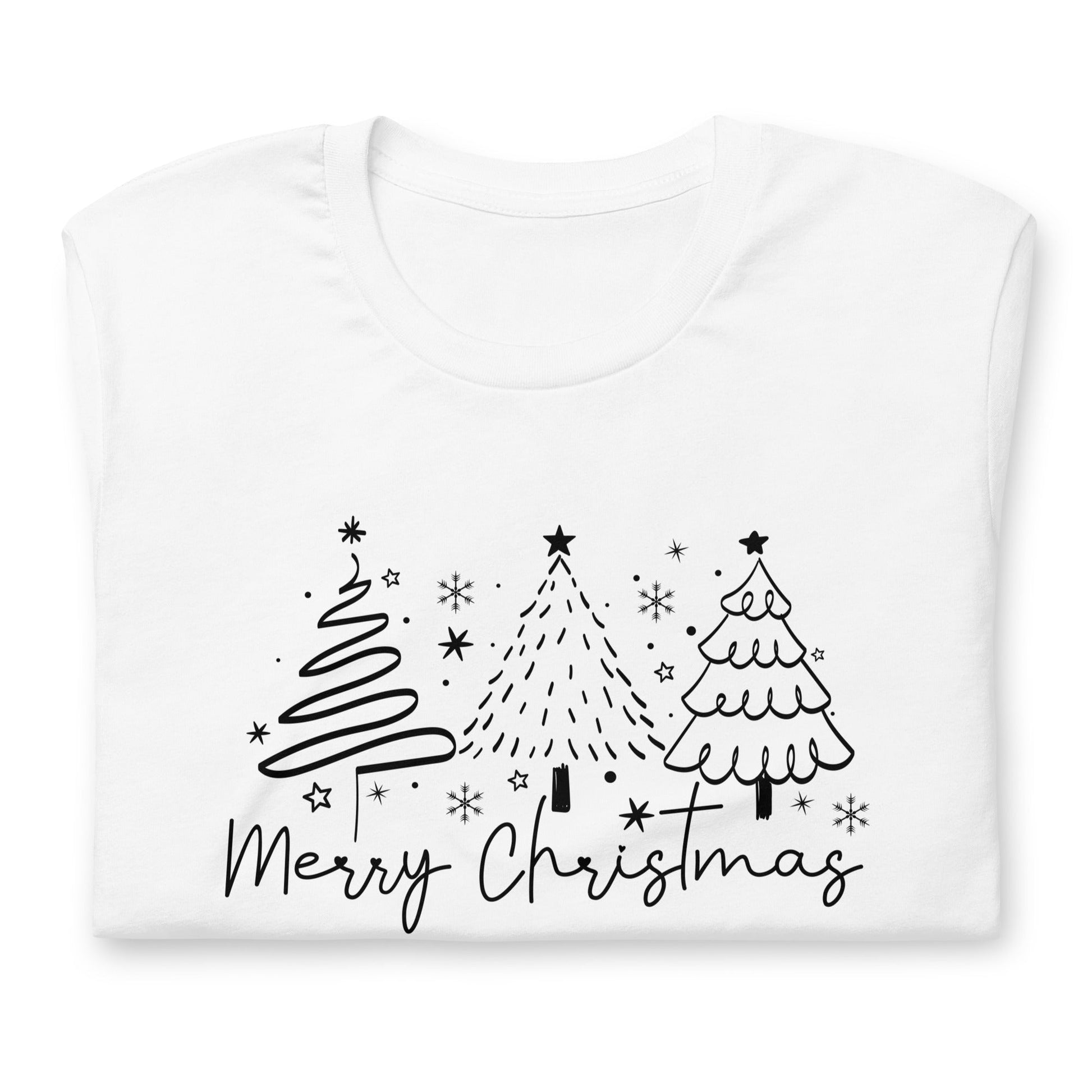 Women's Merry Christmas T-Shirt with 3 Line Art Trees - Soft & Comfortable Holiday Tee - Sublimegifts4u.com