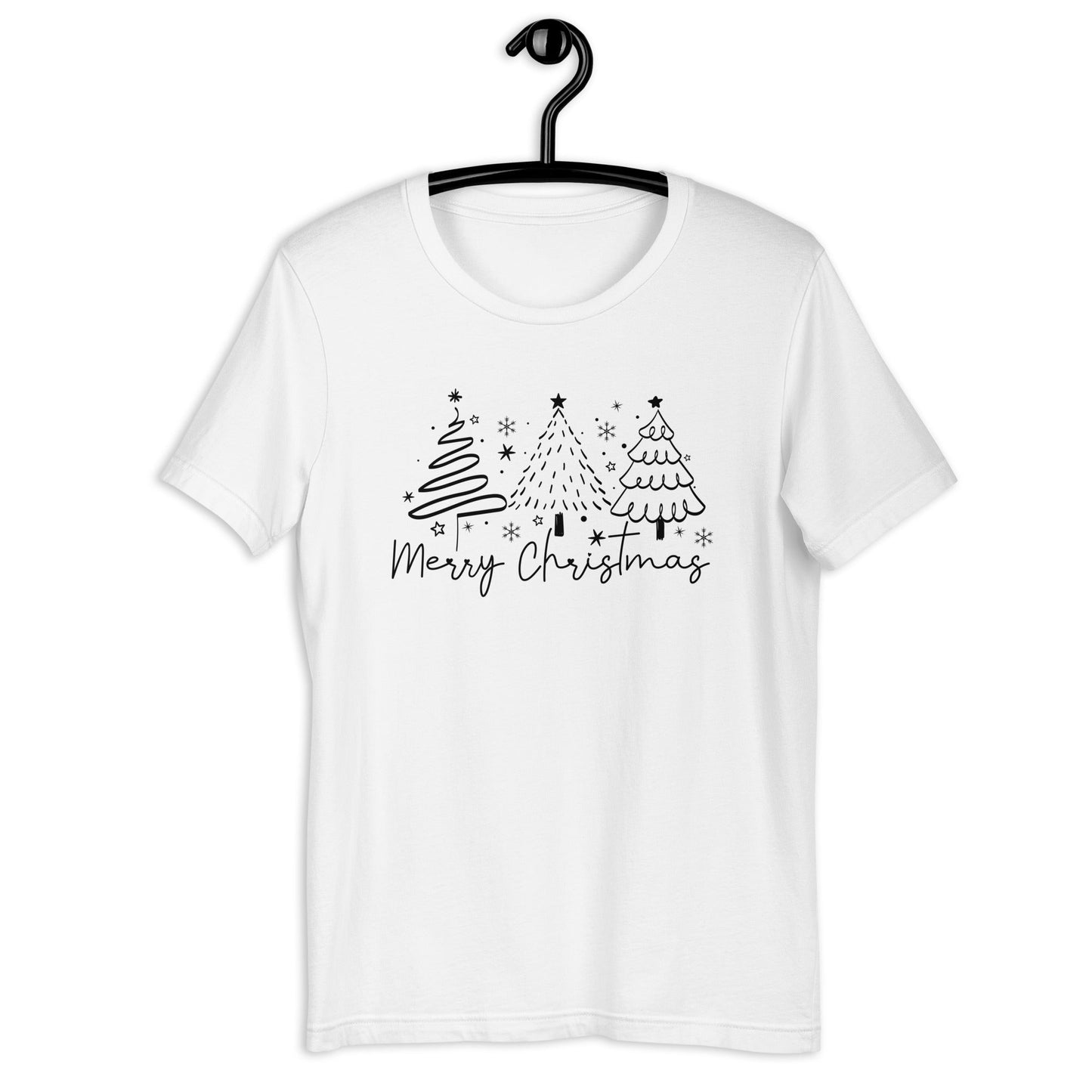 Women's Merry Christmas T-Shirt with 3 Line Art Trees - Soft & Comfortable Holiday Tee - Sublimegifts4u.com