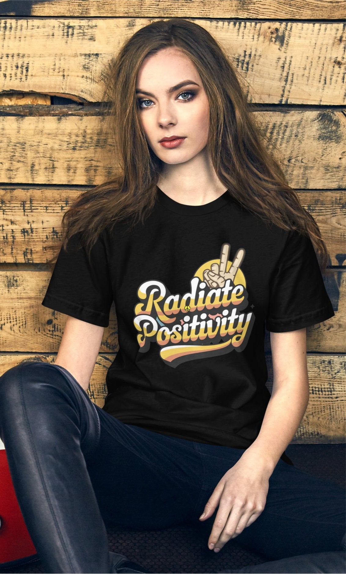 Women's "Radiate Positivity" Tee with Peace Fingers Symbol - Soft and Lightweight - Sublimegifts4u.com