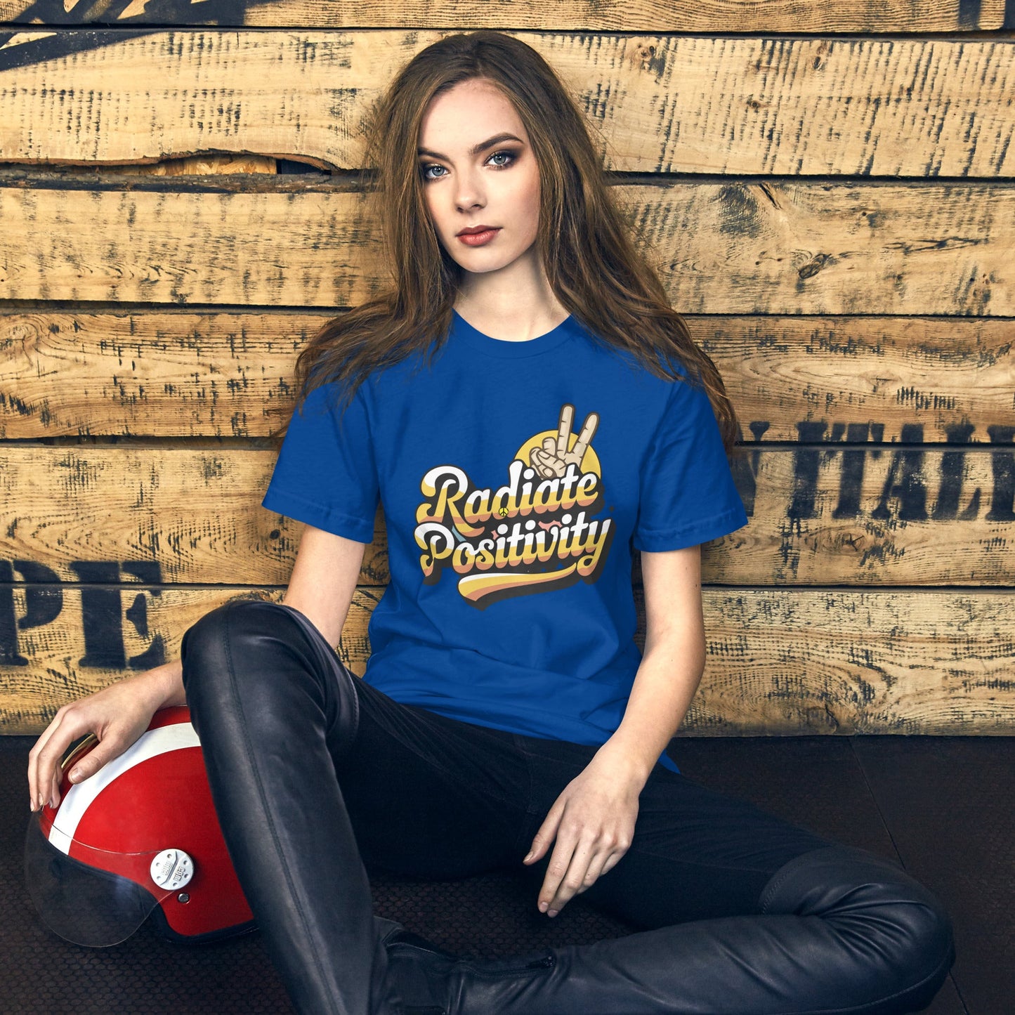 Women's "Radiate Positivity" Tee with Peace Fingers Symbol - Soft and Lightweight - Sublimegifts4u.com