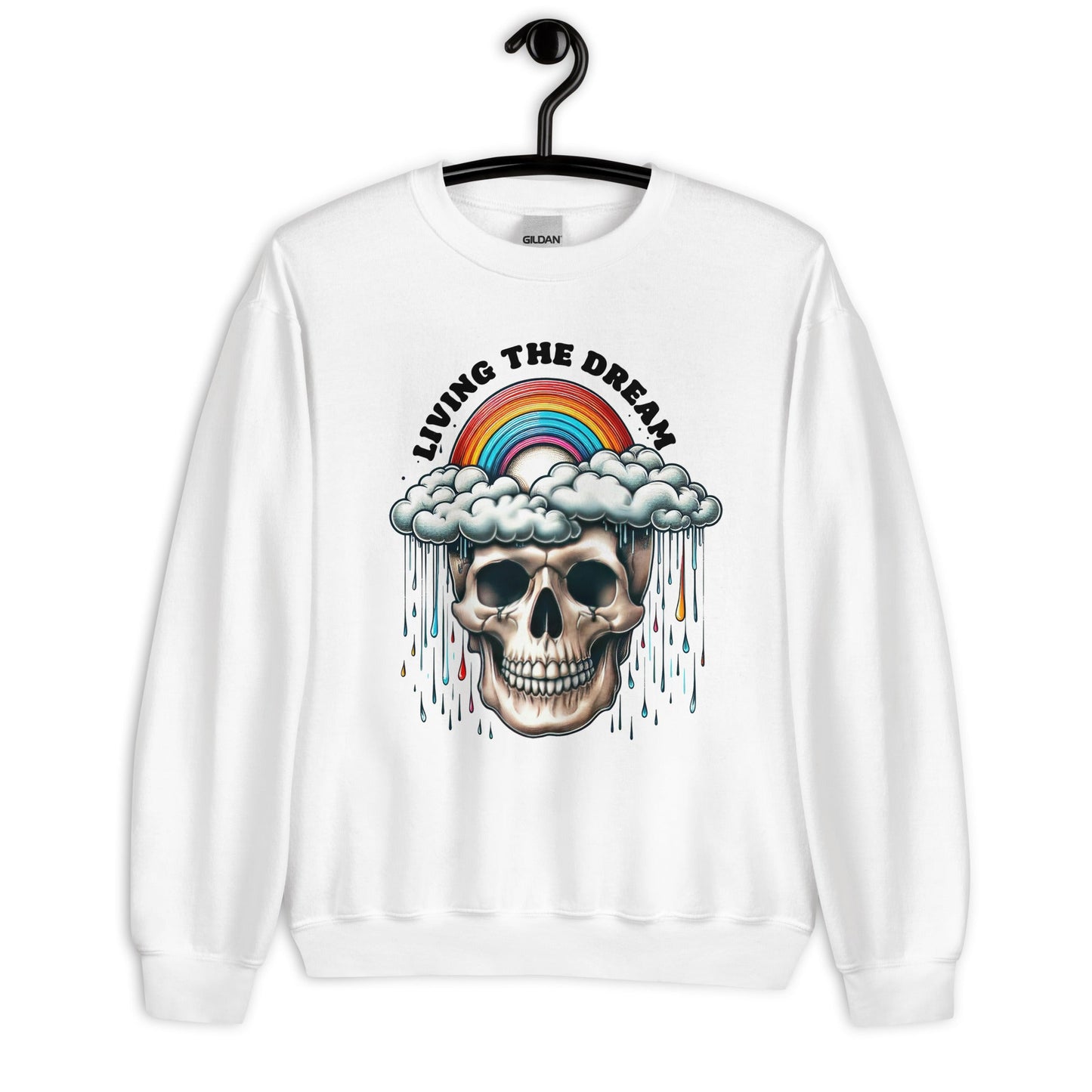 Women’s Skull & Rainbow Sweatshirt | ‘Living the Dream’ | Cozy & Classic Fit - Sublimegifts4u.com