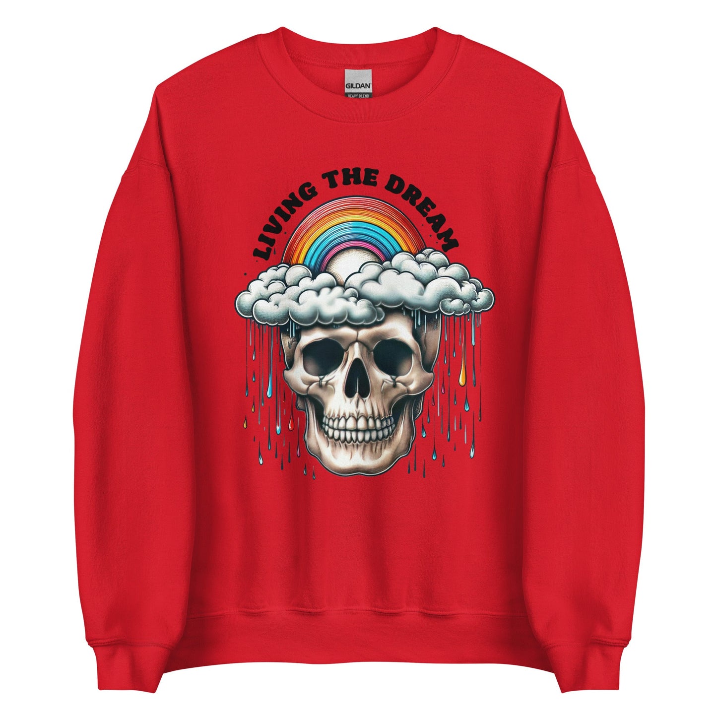 Women’s Skull & Rainbow Sweatshirt | ‘Living the Dream’ | Cozy & Classic Fit - Sublimegifts4u.com