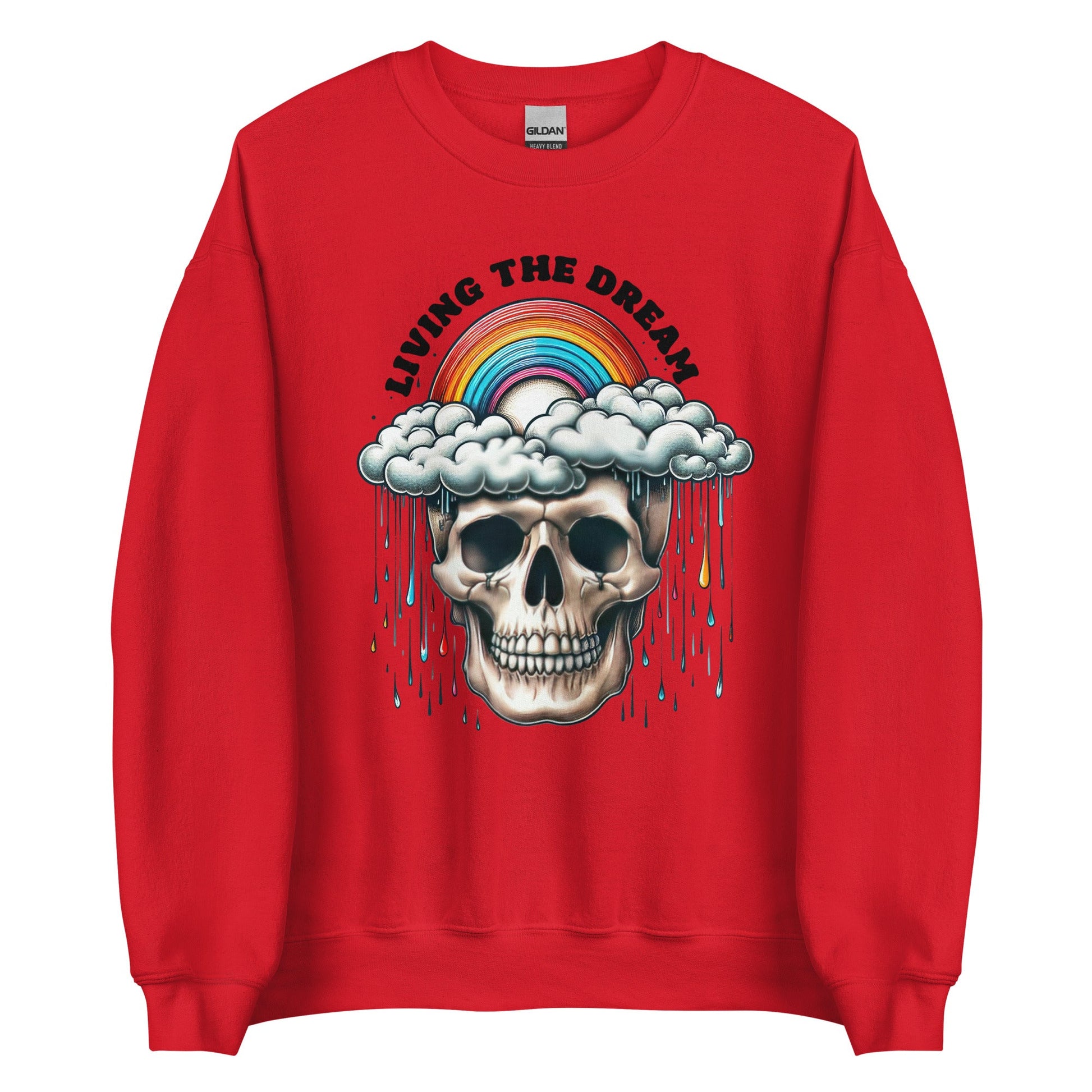 Women’s Skull & Rainbow Sweatshirt | ‘Living the Dream’ | Cozy & Classic Fit - Sublimegifts4u.com