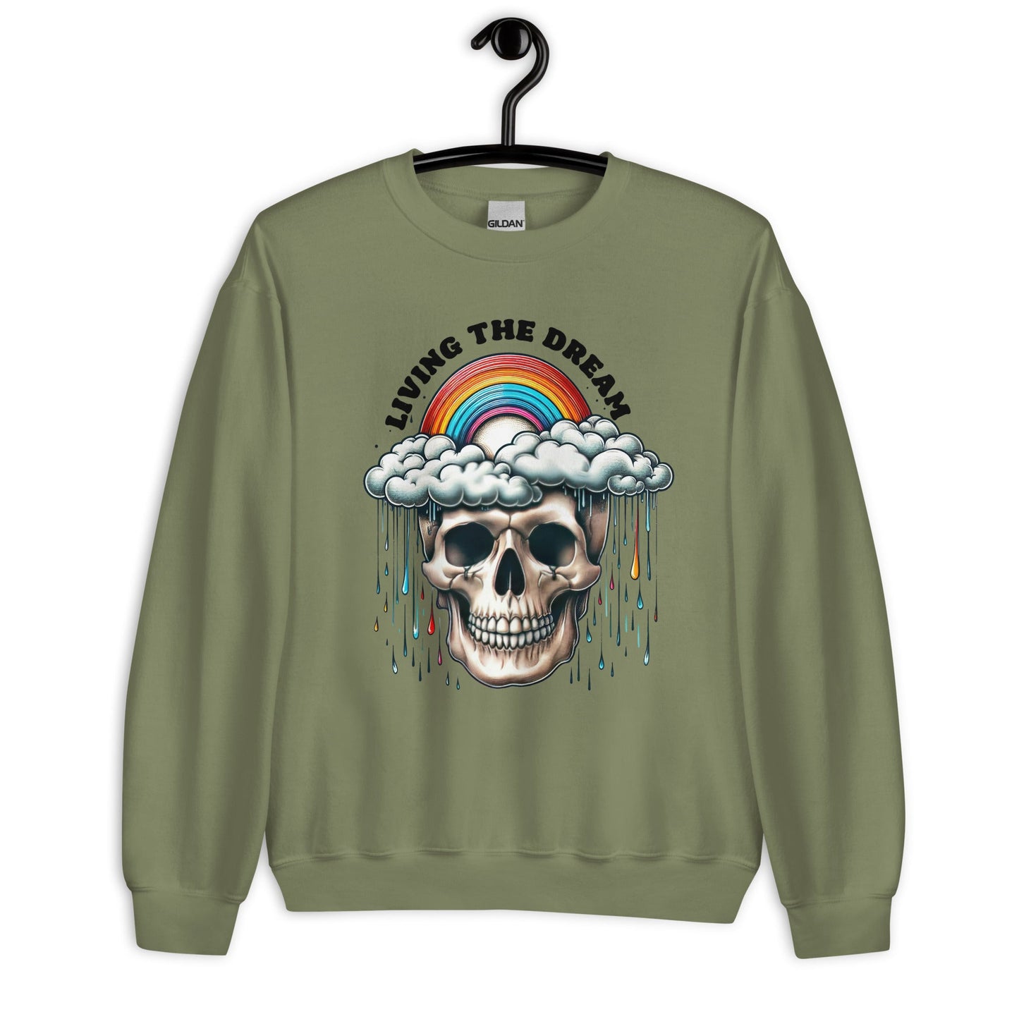 Women’s Skull & Rainbow Sweatshirt | ‘Living the Dream’ | Cozy & Classic Fit - Sublimegifts4u.com