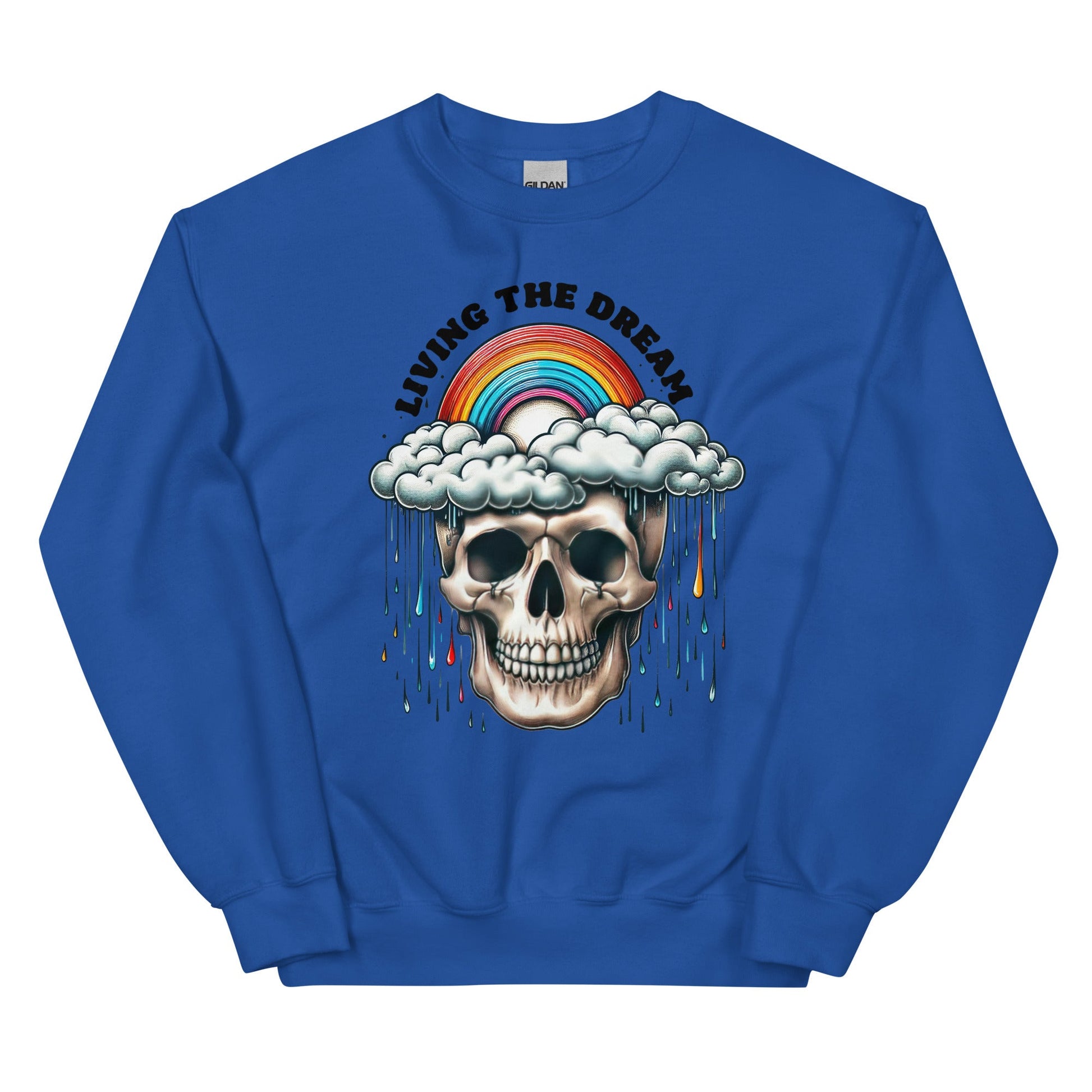 Women’s Skull & Rainbow Sweatshirt | ‘Living the Dream’ | Cozy & Classic Fit - Sublimegifts4u.com