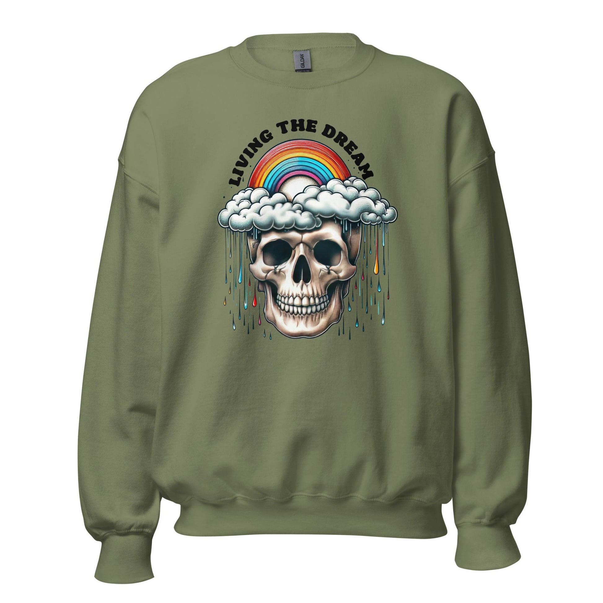 Women’s Skull & Rainbow Sweatshirt | ‘Living the Dream’ | Cozy & Classic Fit - Sublimegifts4u.com