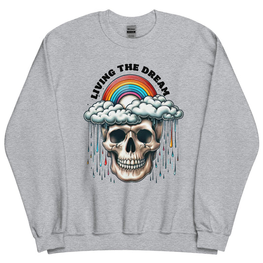 Women’s Skull & Rainbow Sweatshirt | ‘Living the Dream’ | Cozy & Classic Fit - Sublimegifts4u.com