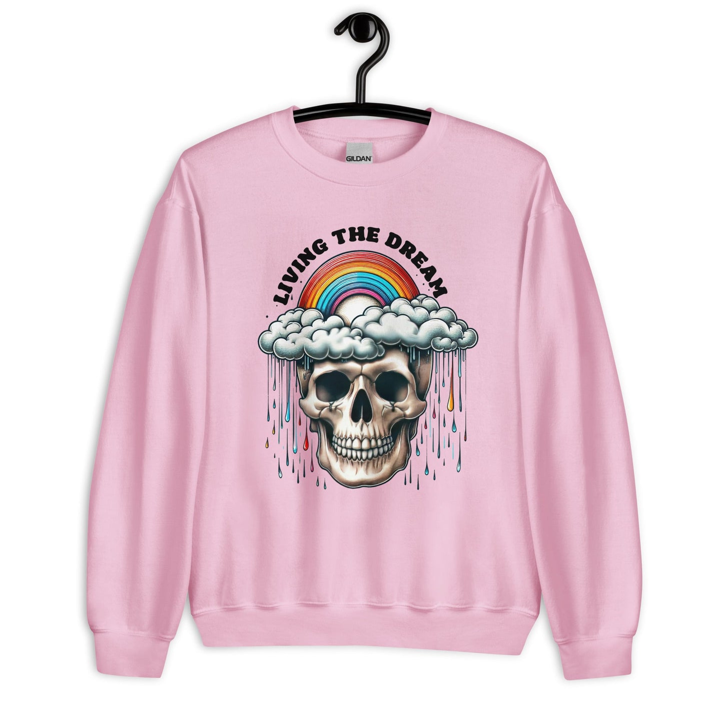 Women’s Skull & Rainbow Sweatshirt | ‘Living the Dream’ | Cozy & Classic Fit - Sublimegifts4u.com