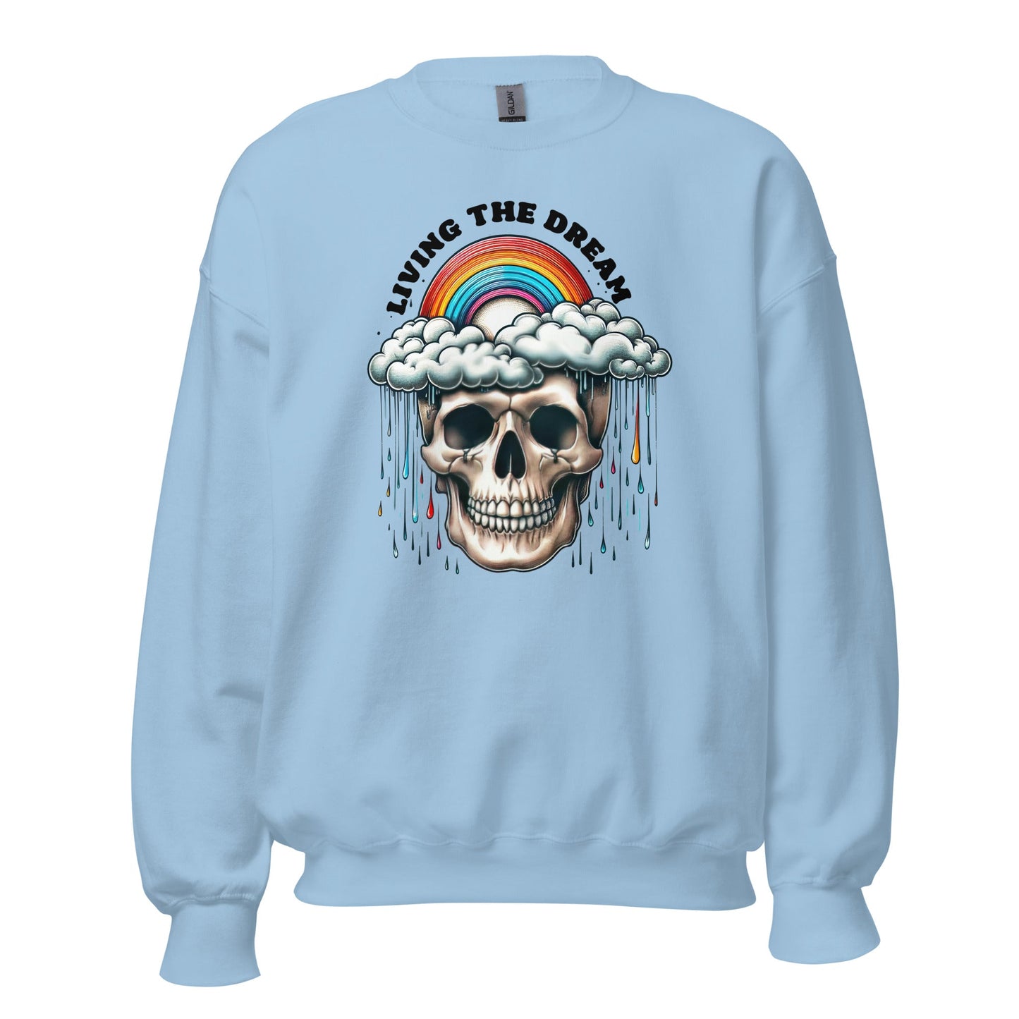 Women’s Skull & Rainbow Sweatshirt | ‘Living the Dream’ | Cozy & Classic Fit - Sublimegifts4u.com