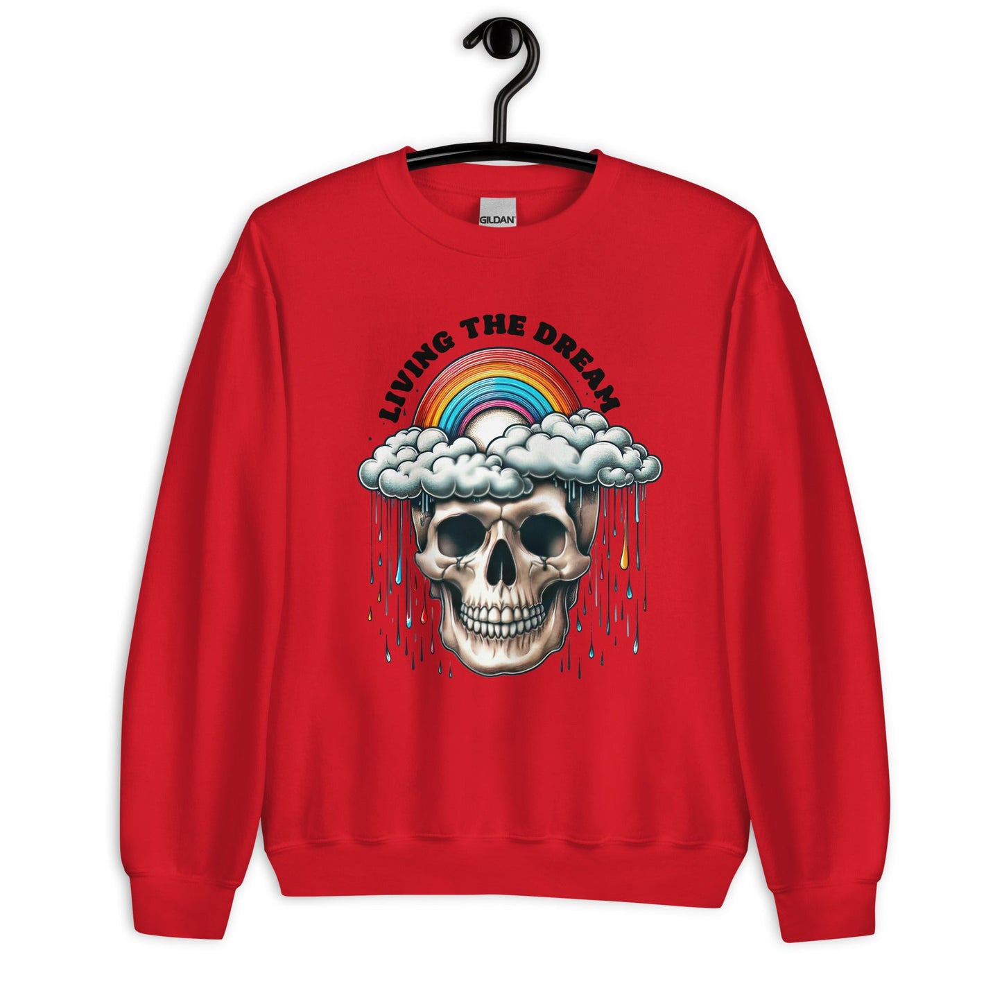 Women’s Skull & Rainbow Sweatshirt | ‘Living the Dream’ | Cozy & Classic Fit - Sublimegifts4u.com