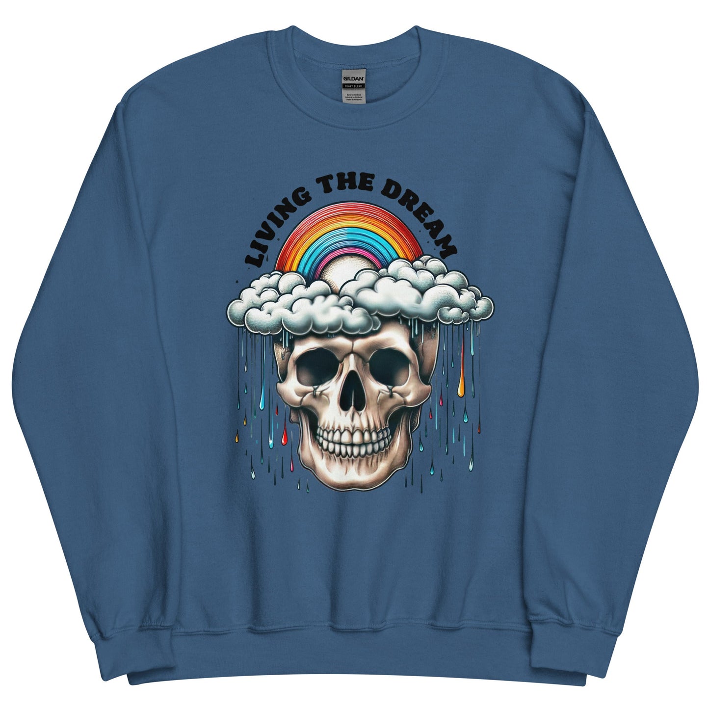 Women’s Skull & Rainbow Sweatshirt | ‘Living the Dream’ | Cozy & Classic Fit - Sublimegifts4u.com