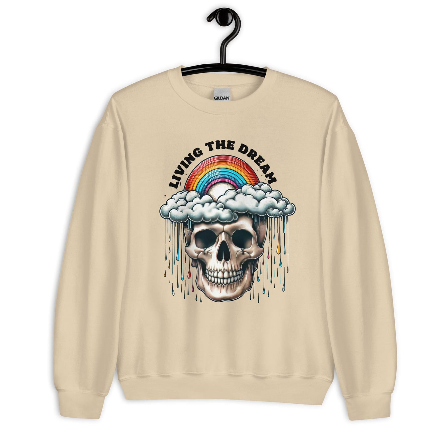 Women’s Skull & Rainbow Sweatshirt | ‘Living the Dream’ | Cozy & Classic Fit - Sublimegifts4u.com