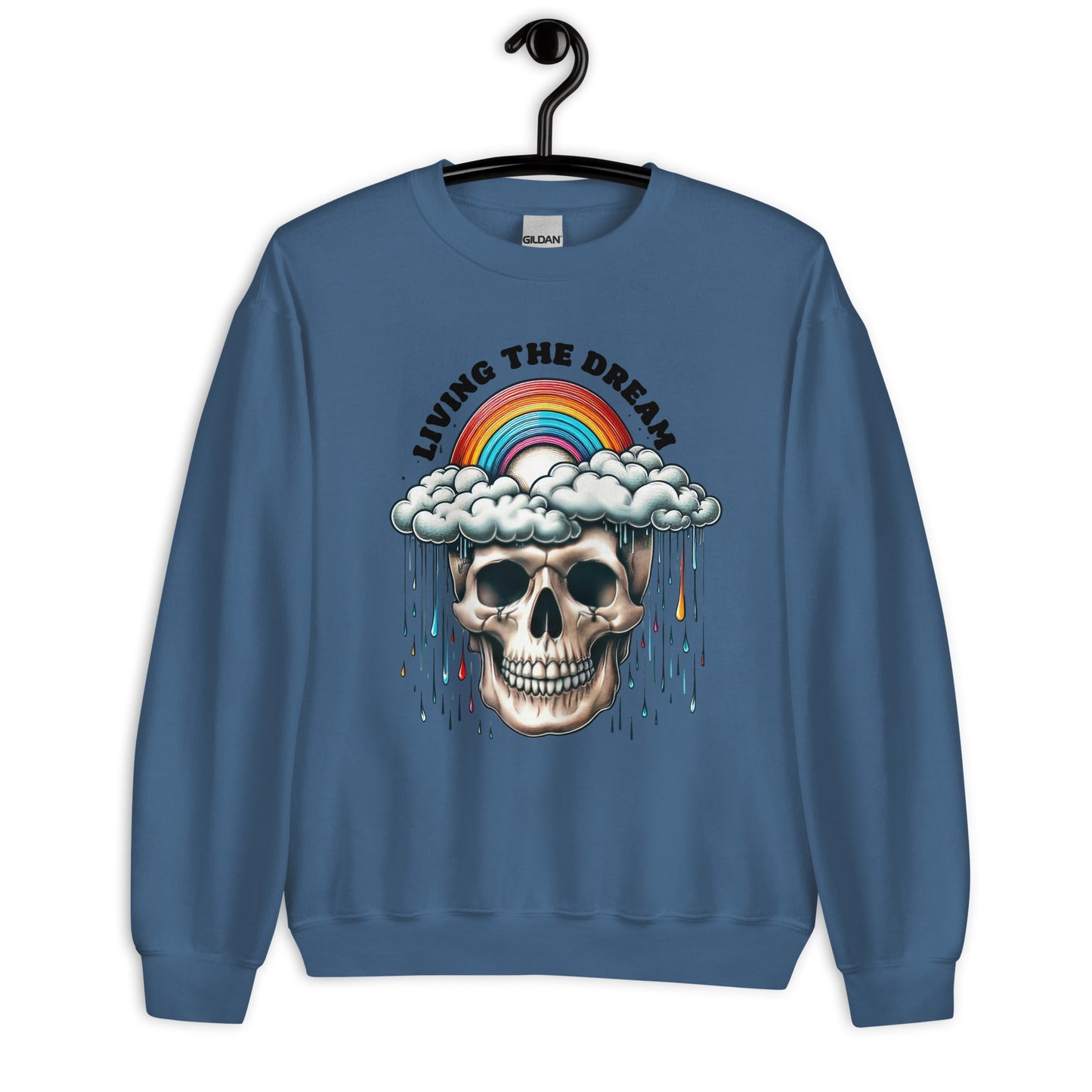 Women’s Skull & Rainbow Sweatshirt | ‘Living the Dream’ | Cozy & Classic Fit - Sublimegifts4u.com