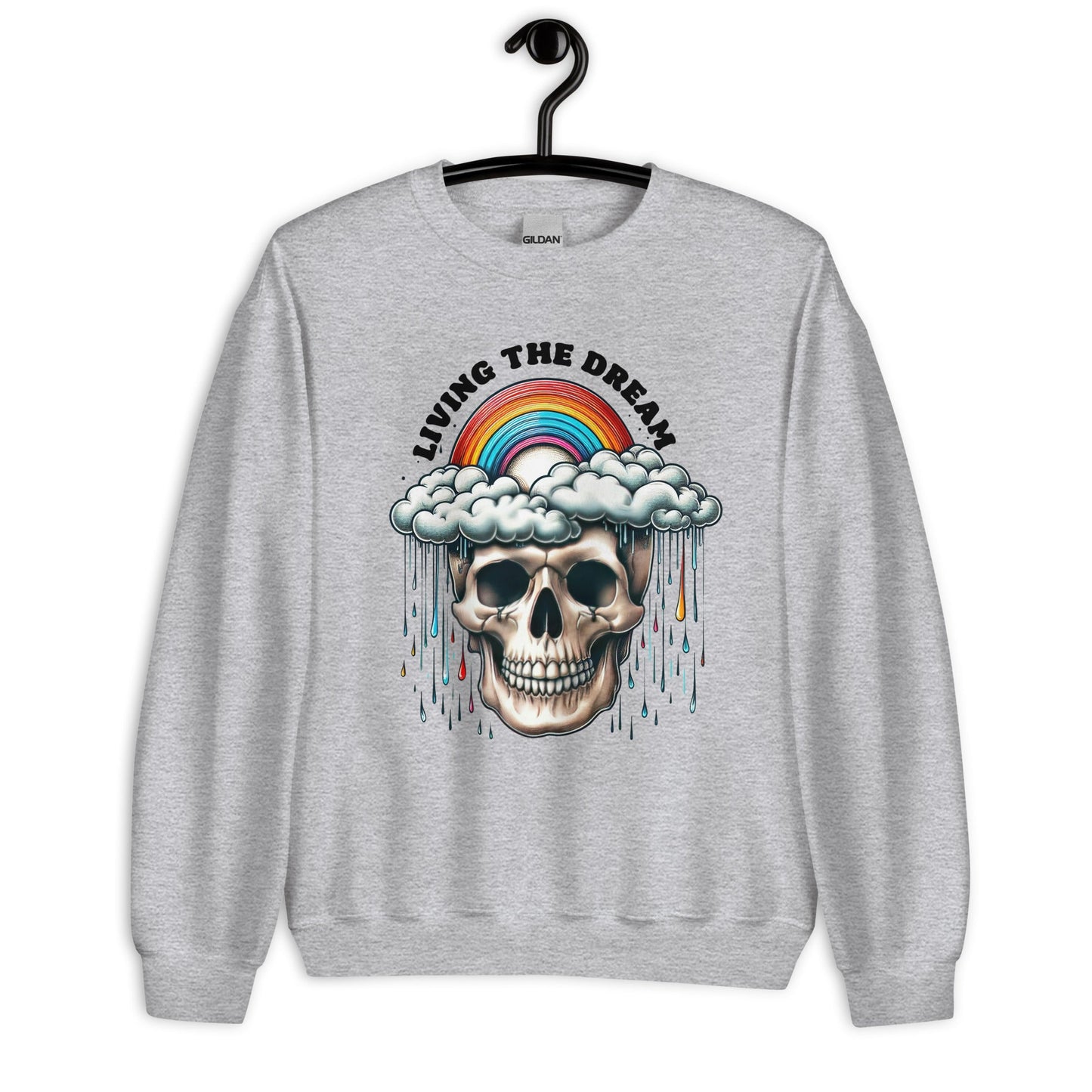 Women’s Skull & Rainbow Sweatshirt | ‘Living the Dream’ | Cozy & Classic Fit - Sublimegifts4u.com