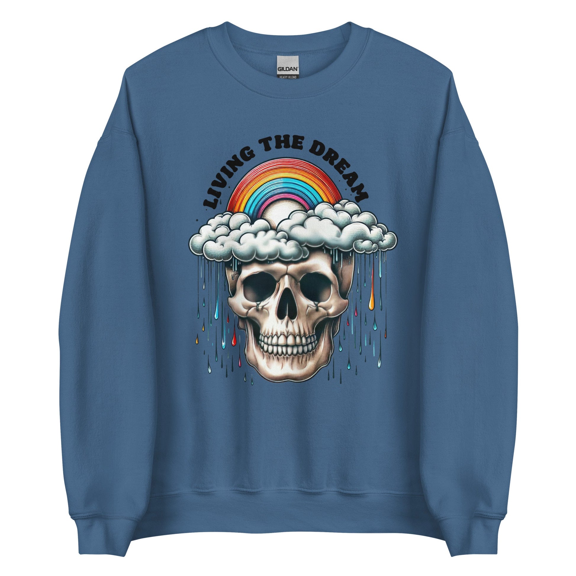 Women’s Skull & Rainbow Sweatshirt | ‘Living the Dream’ | Cozy & Classic Fit - Sublimegifts4u.com