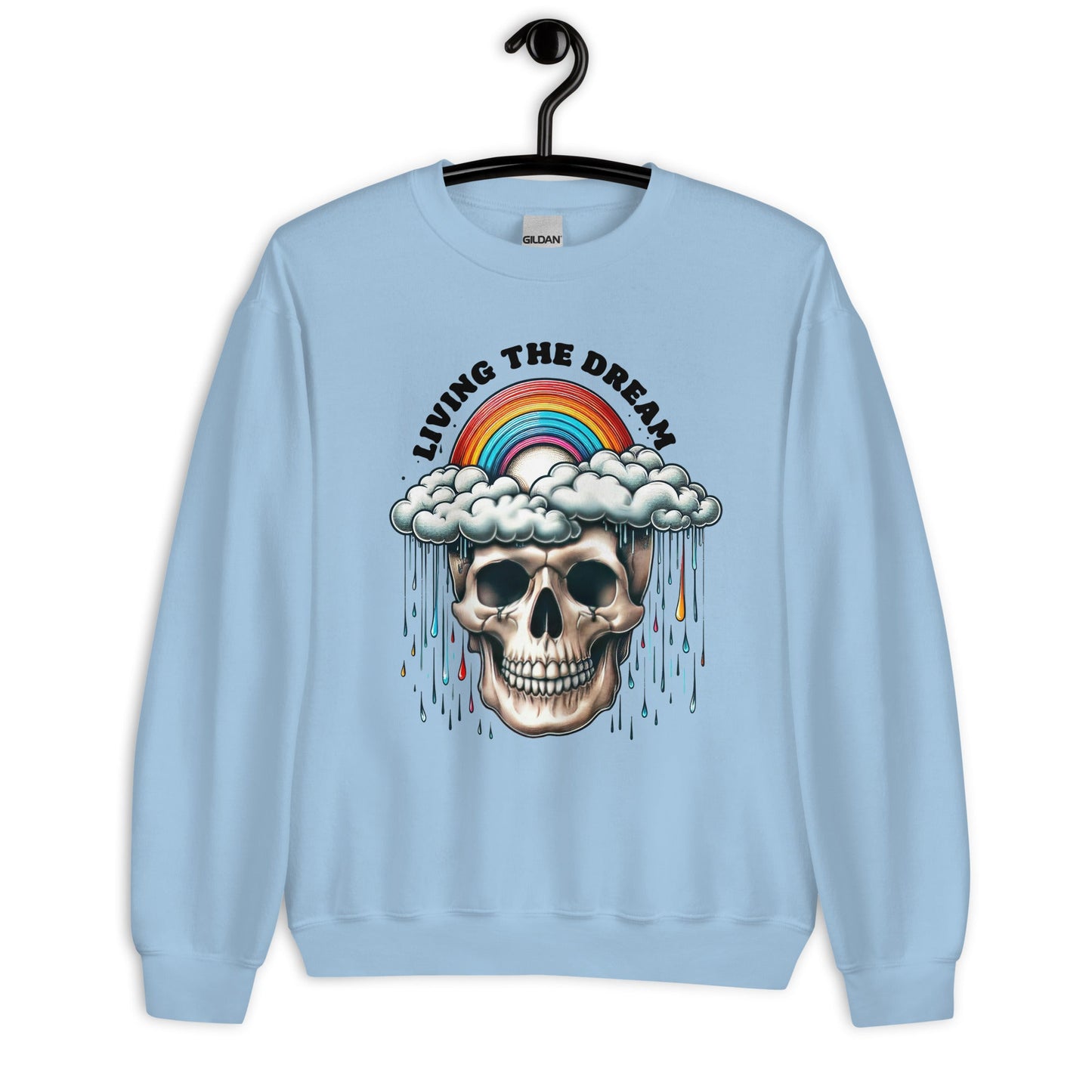 Women’s Skull & Rainbow Sweatshirt | ‘Living the Dream’ | Cozy & Classic Fit - Sublimegifts4u.com