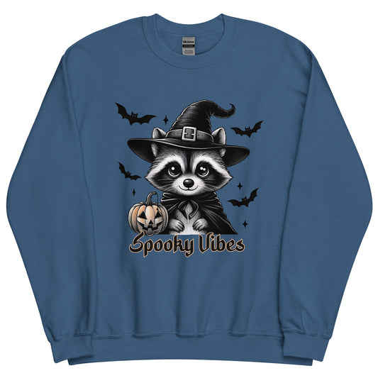 Womens 'Spooky Vibes' Halloween Raccoon Sweatshirt - Cozy & Cute for Fall - Sublimegifts4u.com