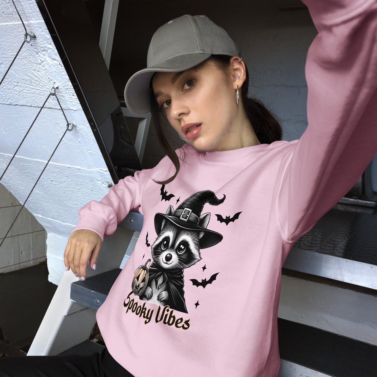 Womens 'Spooky Vibes' Halloween Raccoon Sweatshirt - Cozy & Cute for Fall - Sublimegifts4u.com