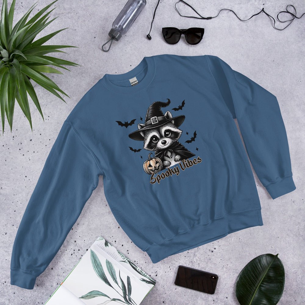 Womens 'Spooky Vibes' Halloween Raccoon Sweatshirt - Cozy & Cute for Fall - Sublimegifts4u.com