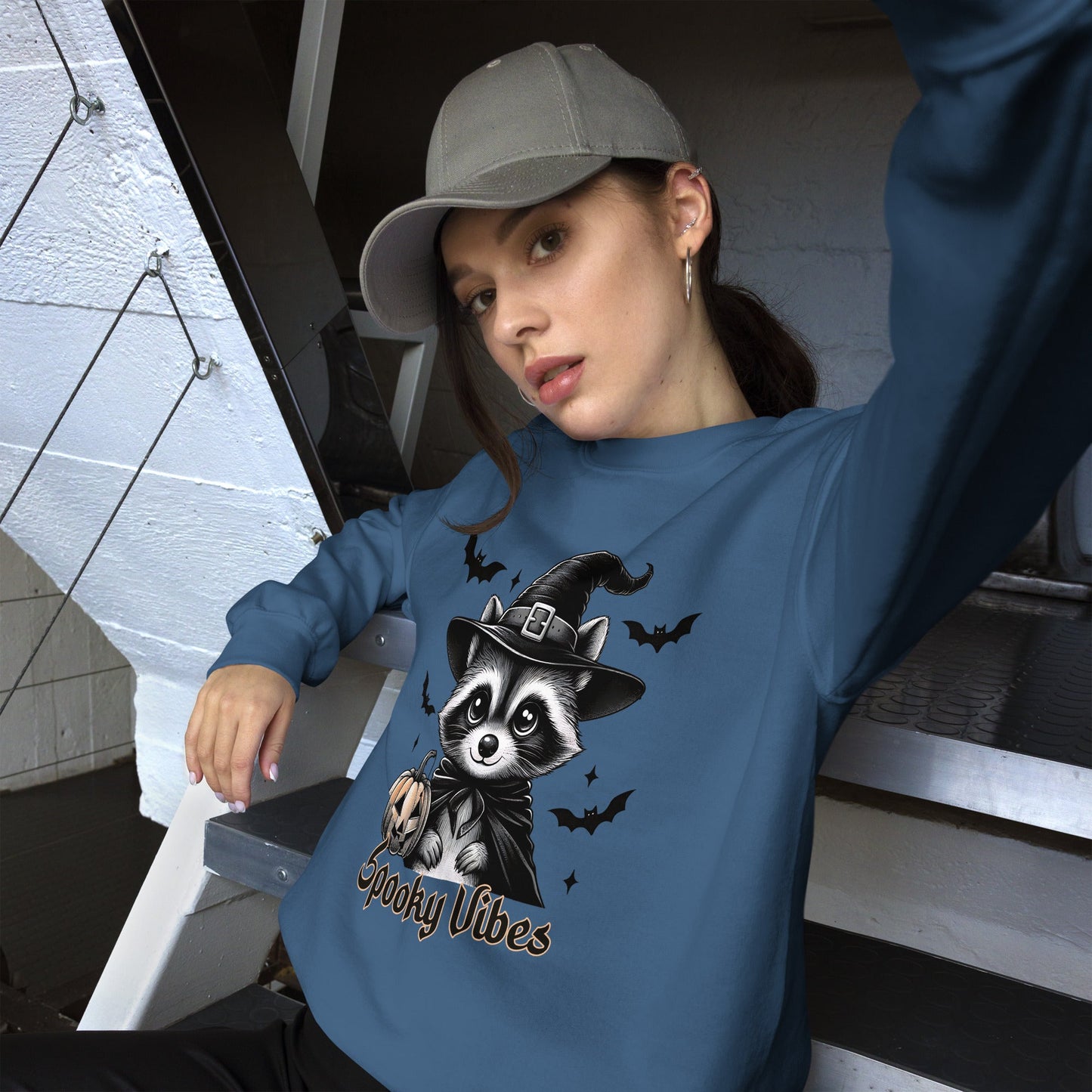 Womens 'Spooky Vibes' Halloween Raccoon Sweatshirt - Cozy & Cute for Fall - Sublimegifts4u.com