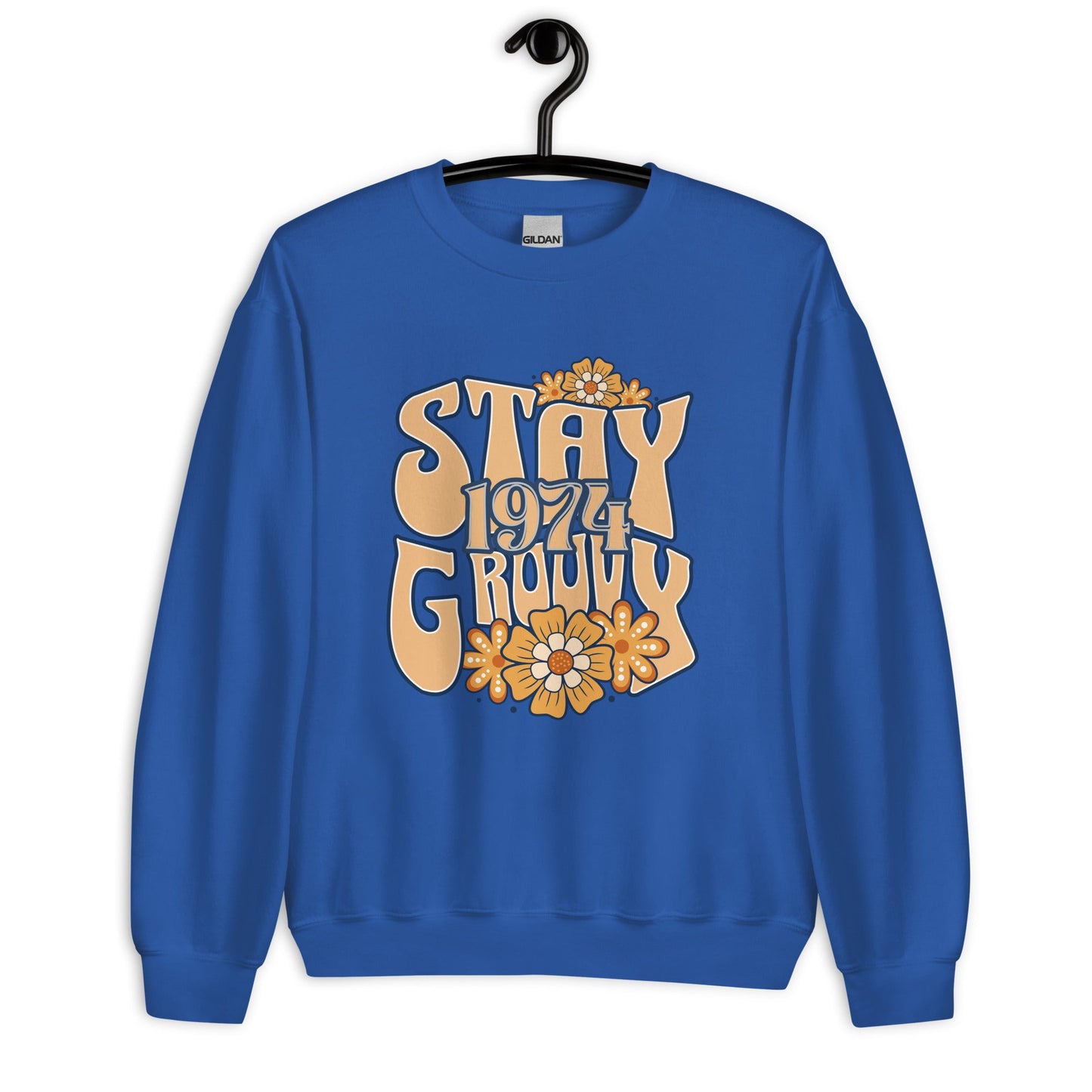 Women's Sweatshirt with 'Stay Groovy 1974' Hippie Floral Design - Warm & Cozy - Sublimegifts4u.com