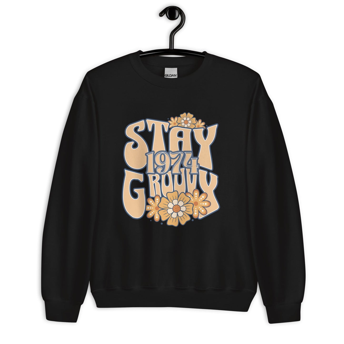 Women's Sweatshirt with 'Stay Groovy 1974' Hippie Floral Design - Warm & Cozy - Sublimegifts4u.com