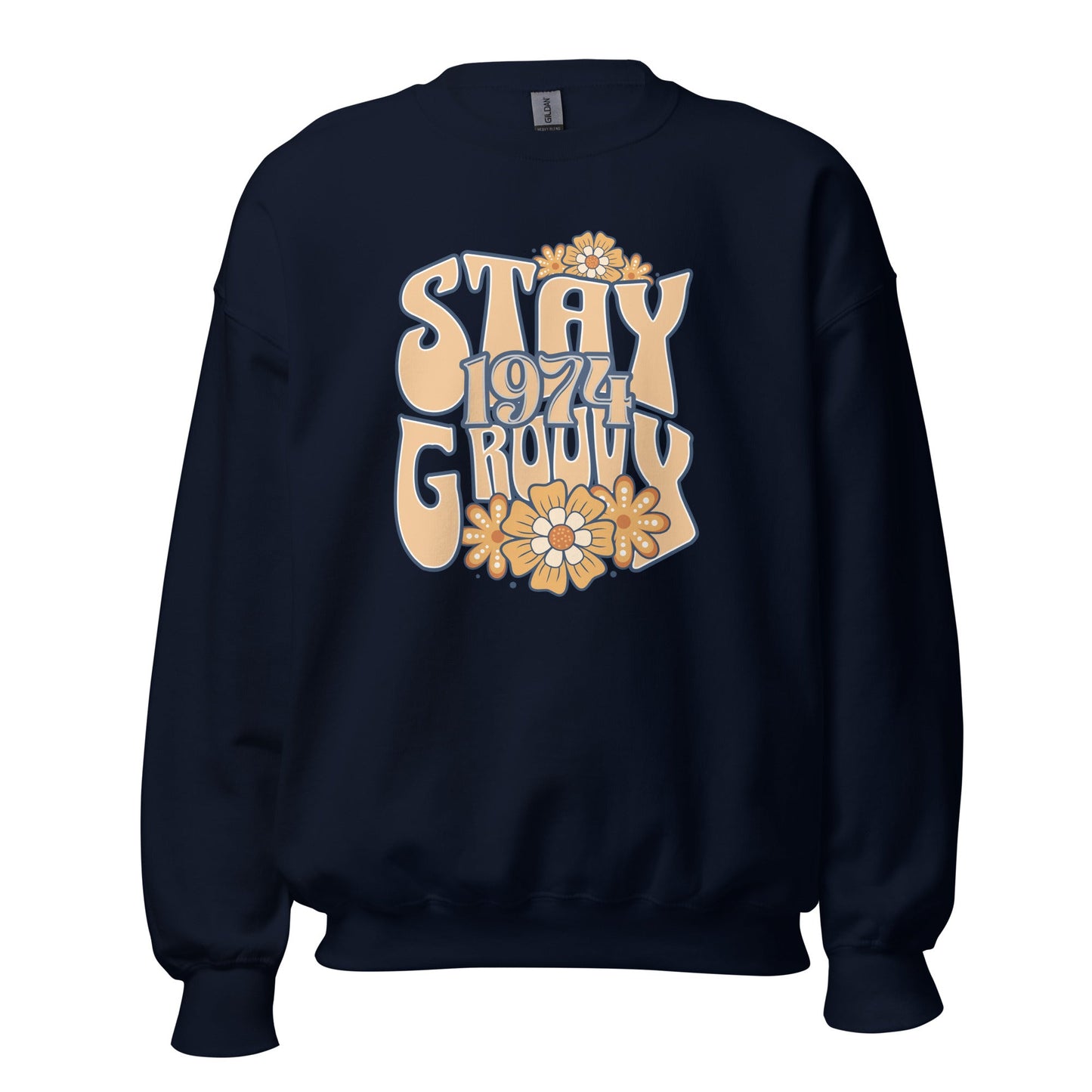 Women's Sweatshirt with 'Stay Groovy 1974' Hippie Floral Design - Warm & Cozy - Sublimegifts4u.com