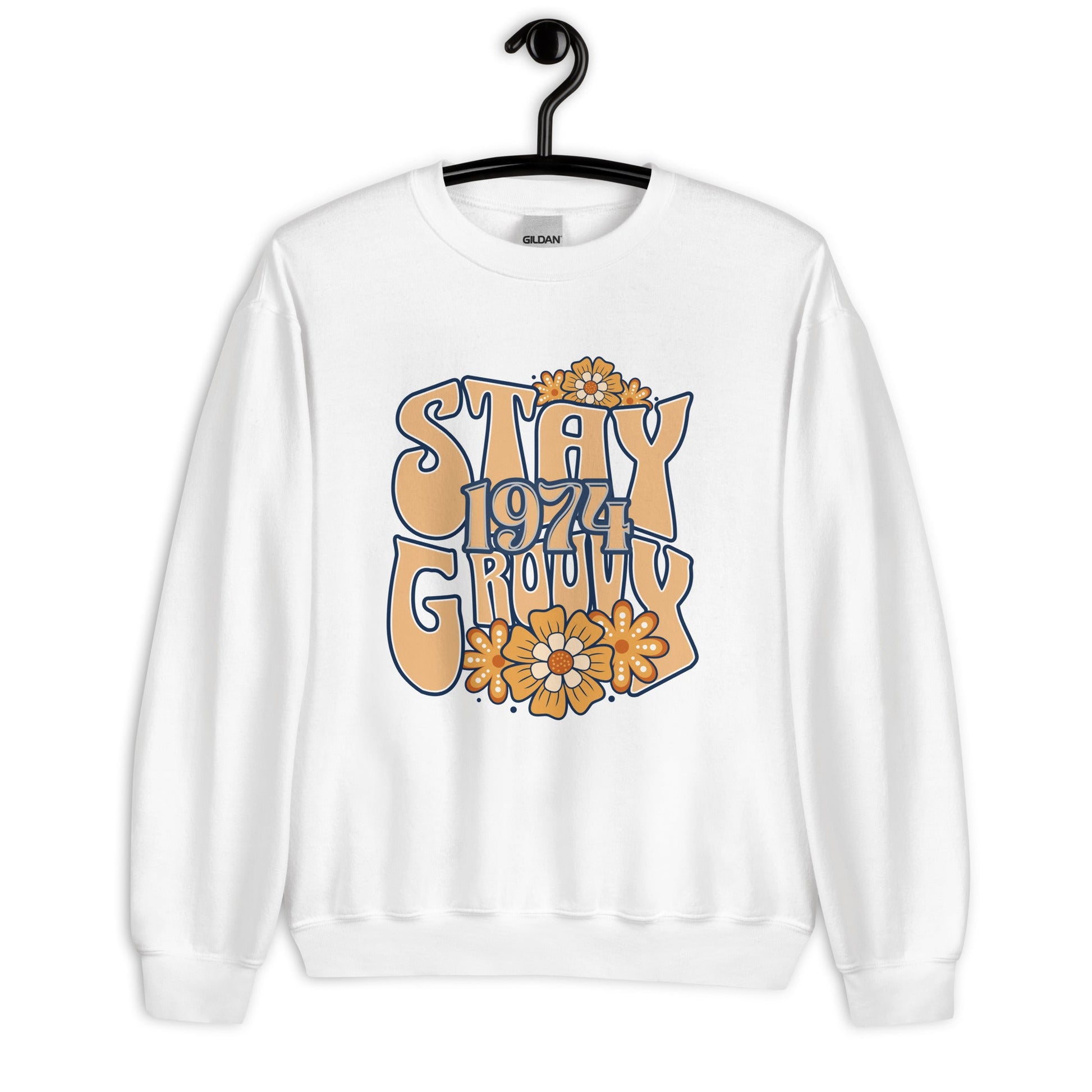 Women's Sweatshirt with 'Stay Groovy 1974' Hippie Floral Design - Warm & Cozy - Sublimegifts4u.com