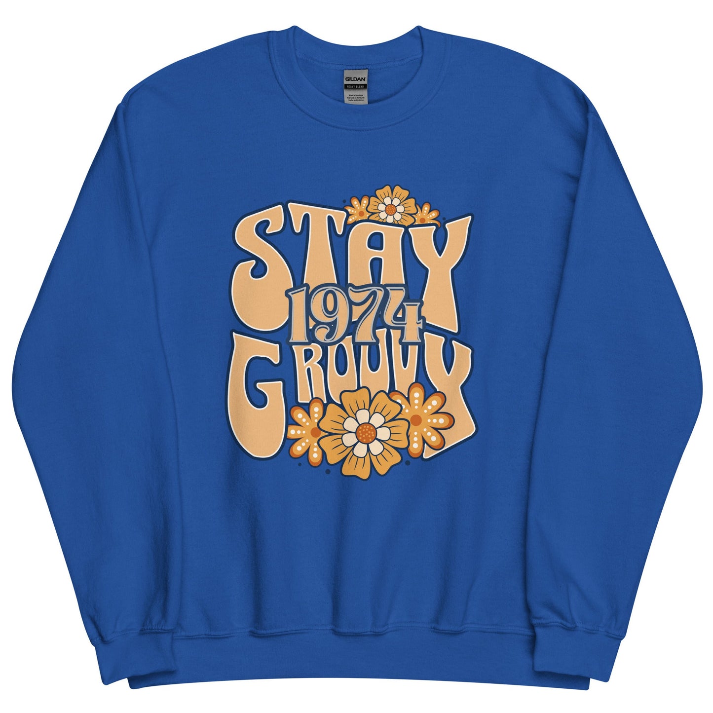 Women's Sweatshirt with 'Stay Groovy 1974' Hippie Floral Design - Warm & Cozy - Sublimegifts4u.com