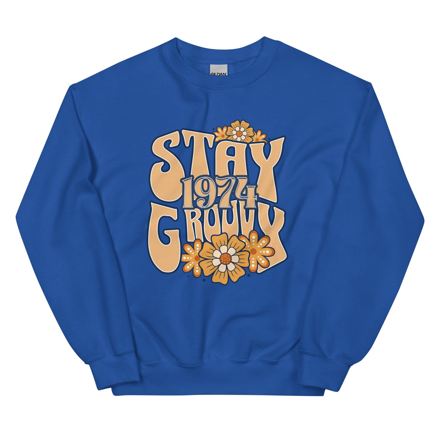 Women's Sweatshirt with 'Stay Groovy 1974' Hippie Floral Design - Warm & Cozy - Sublimegifts4u.com