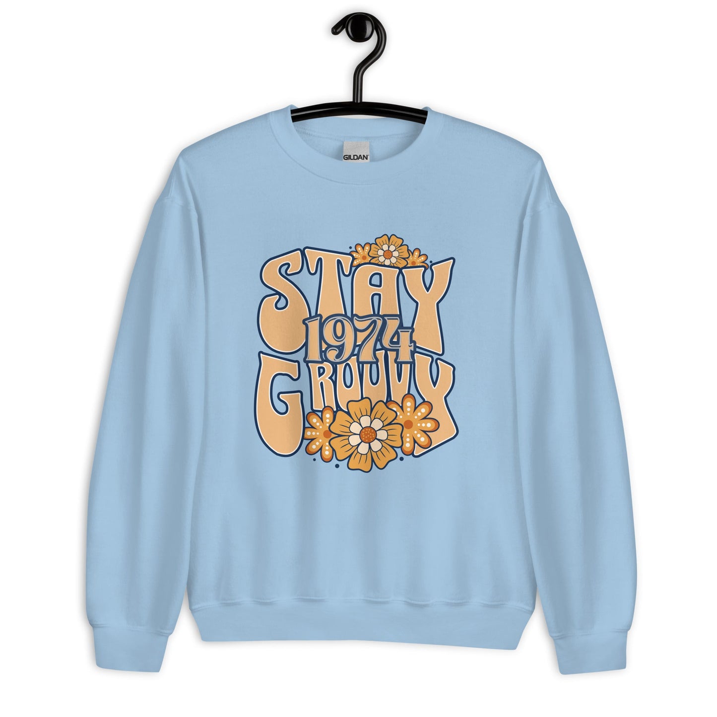 Women's Sweatshirt with 'Stay Groovy 1974' Hippie Floral Design - Warm & Cozy - Sublimegifts4u.com