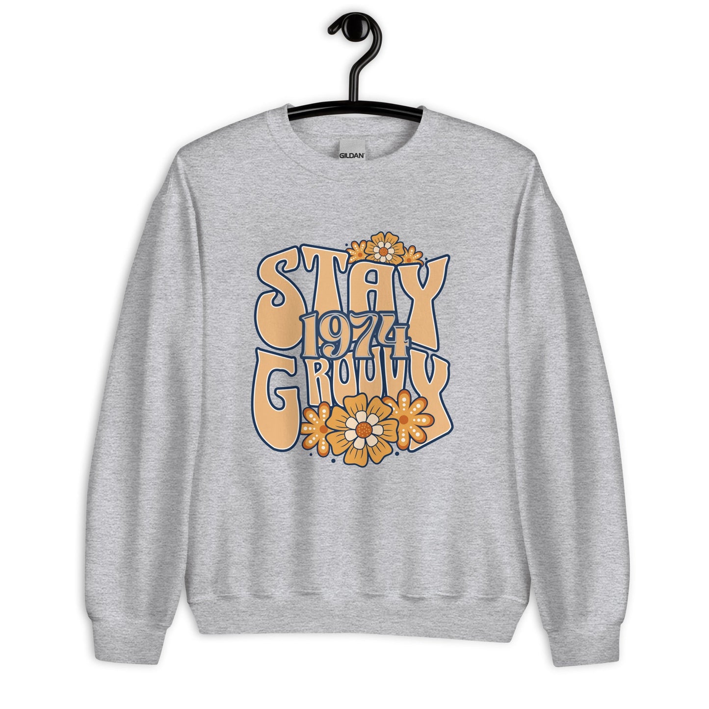 Women's Sweatshirt with 'Stay Groovy 1974' Hippie Floral Design - Warm & Cozy - Sublimegifts4u.com